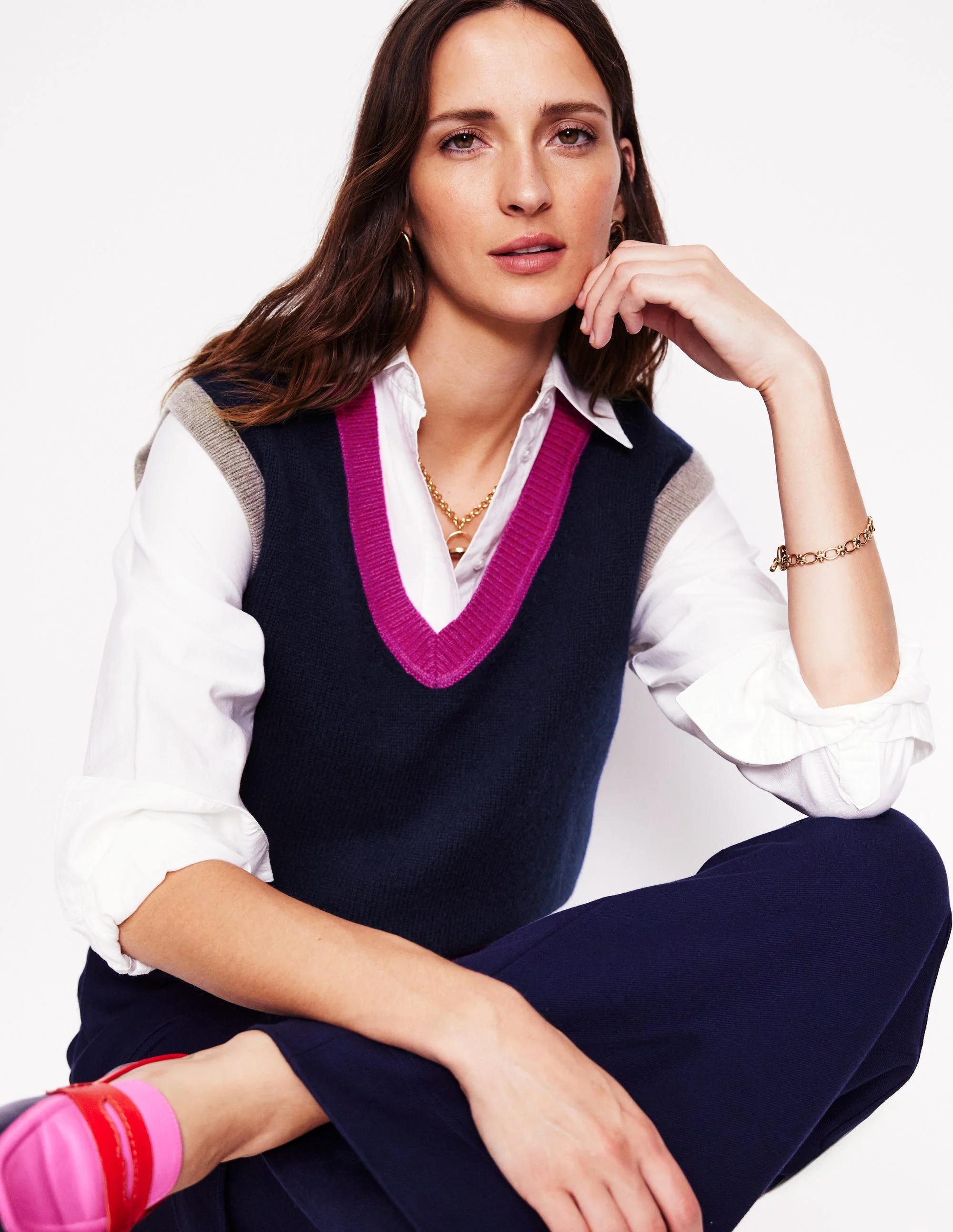 Olivia Merino Vest-Navy, Colour Block - Image 4
