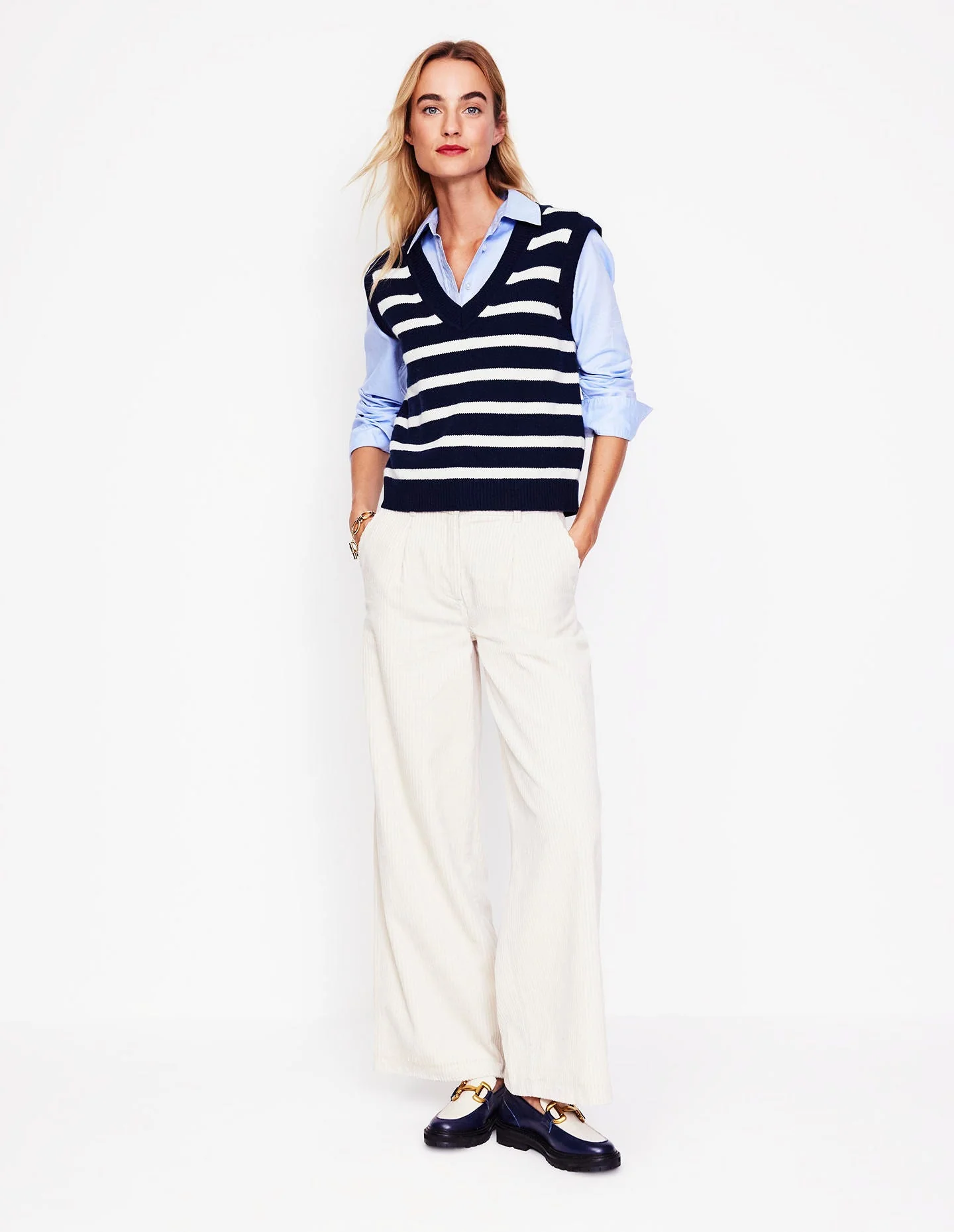 Olivia Merino Vest-Navy, Ivory - Image 6