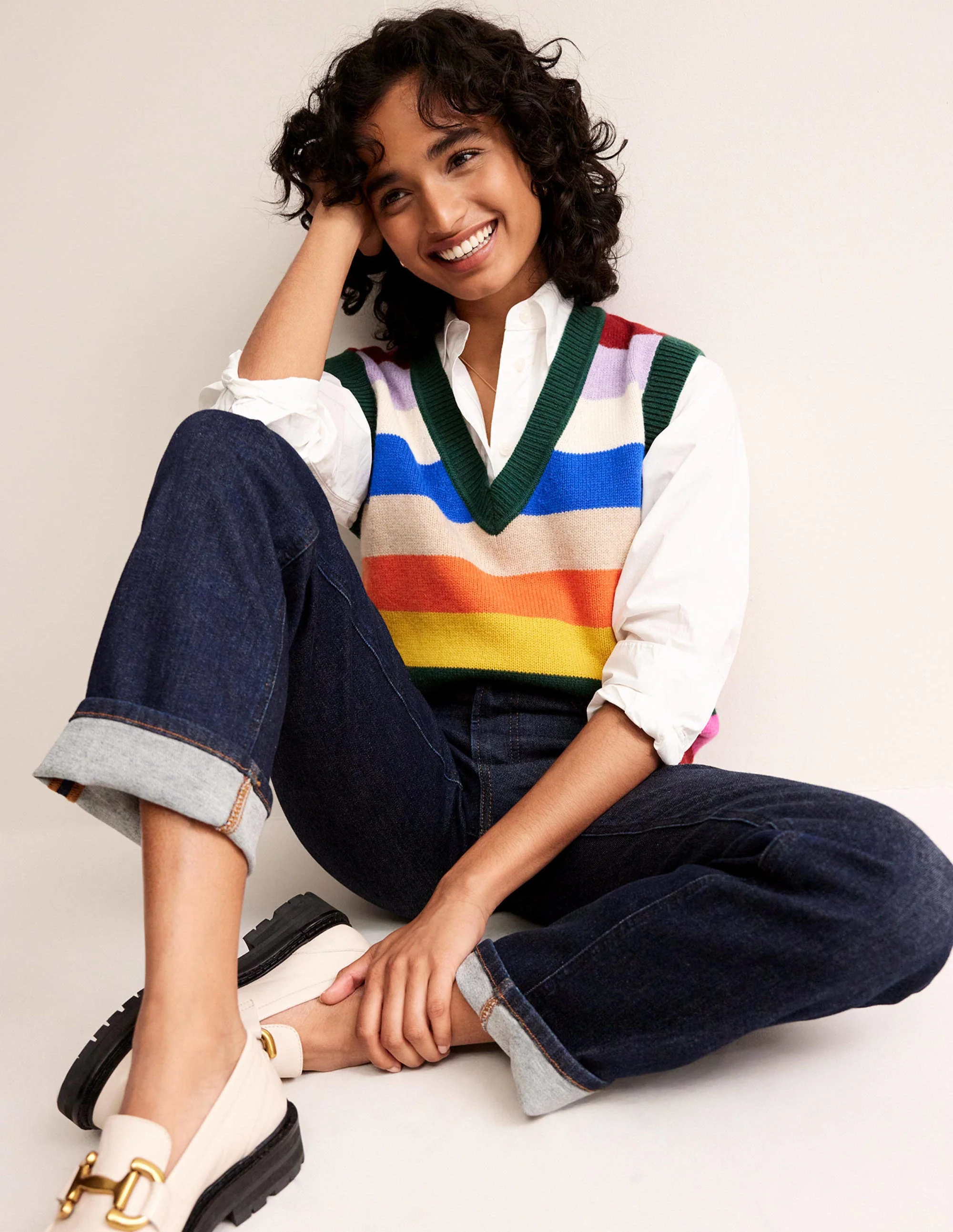 Olivia Merino Vest-Rainbow Multistripe