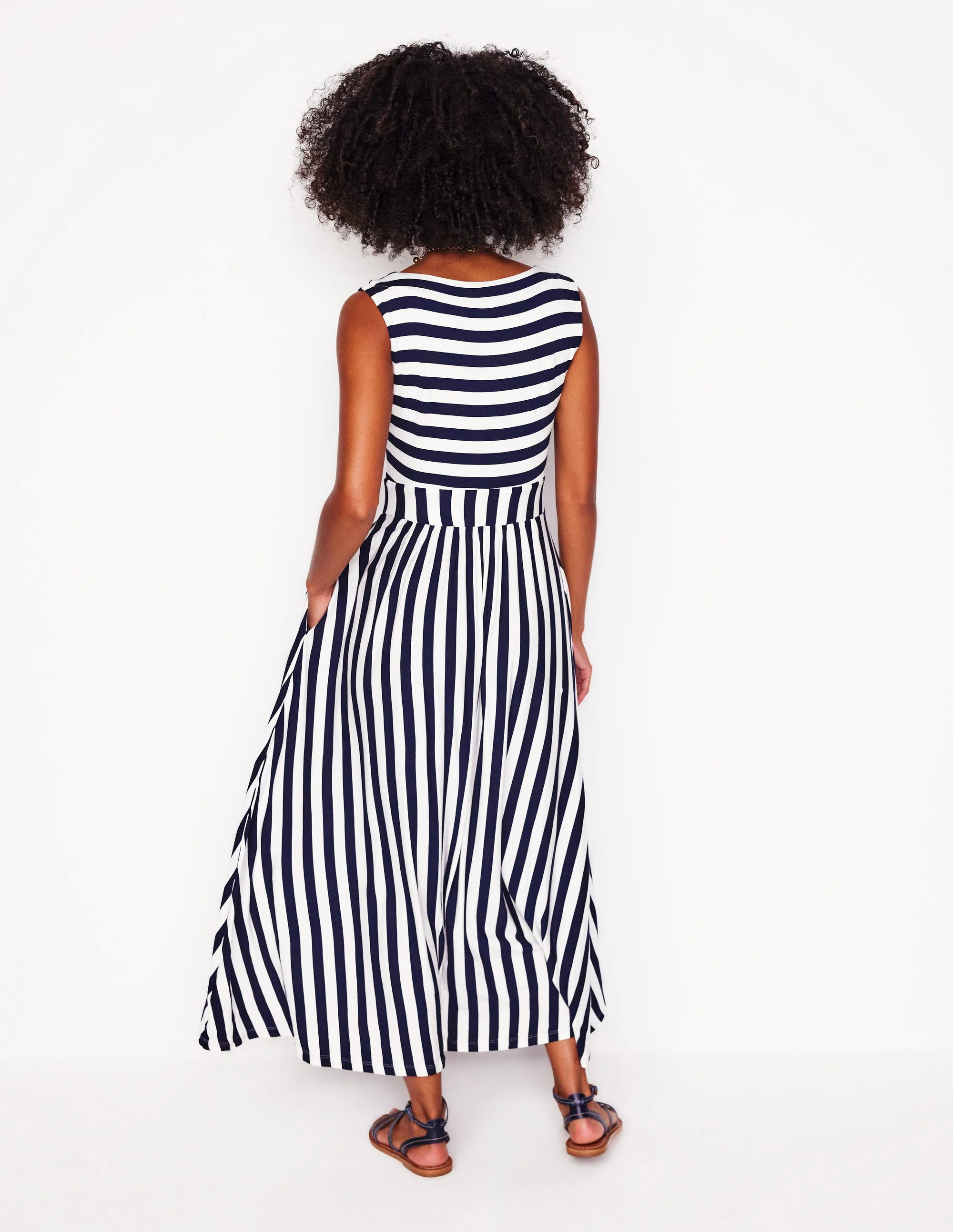 Olympia Jersey Maxi Dress-French Navy, Ivory Stripe - Image 2