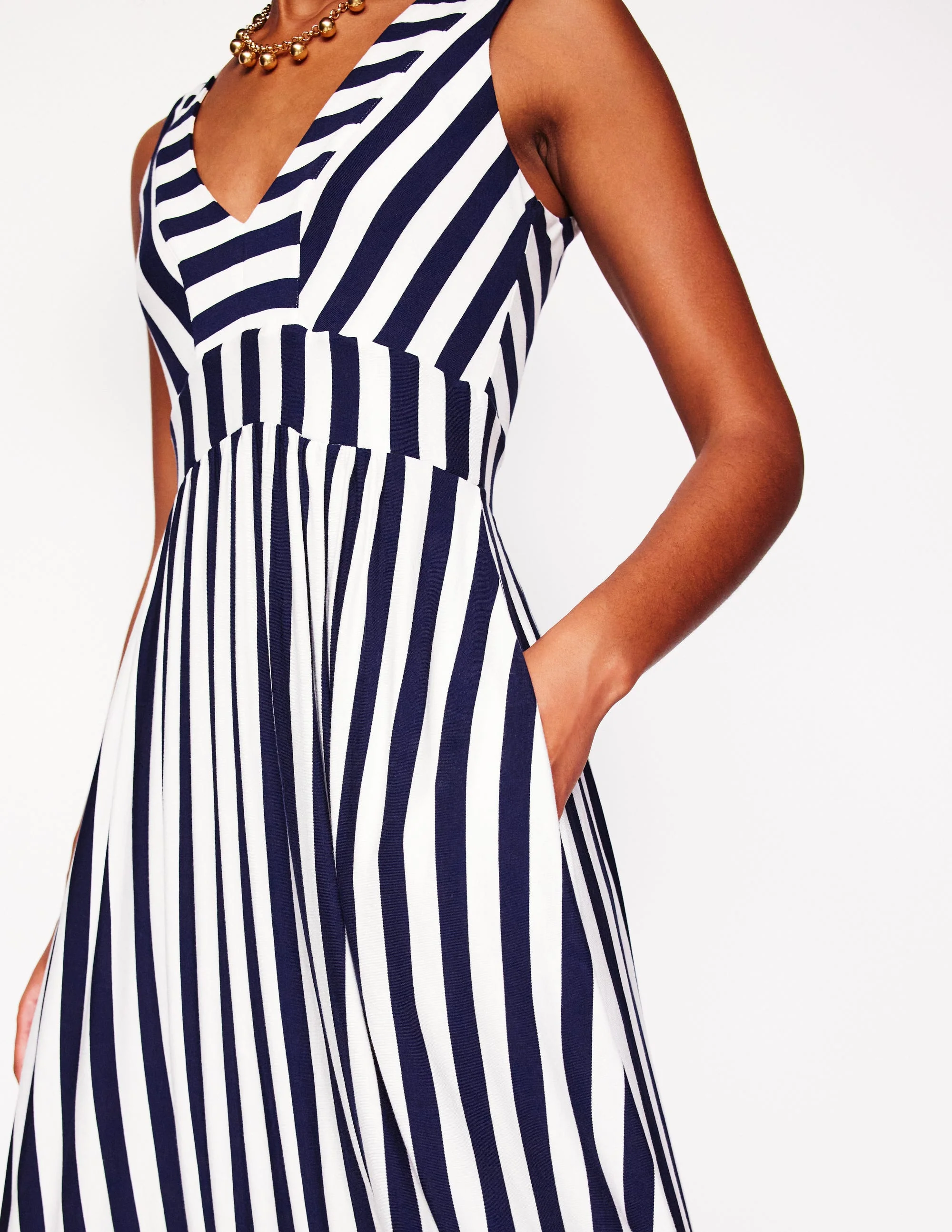Olympia Jersey Maxi Dress-French Navy, Ivory Stripe - Image 3