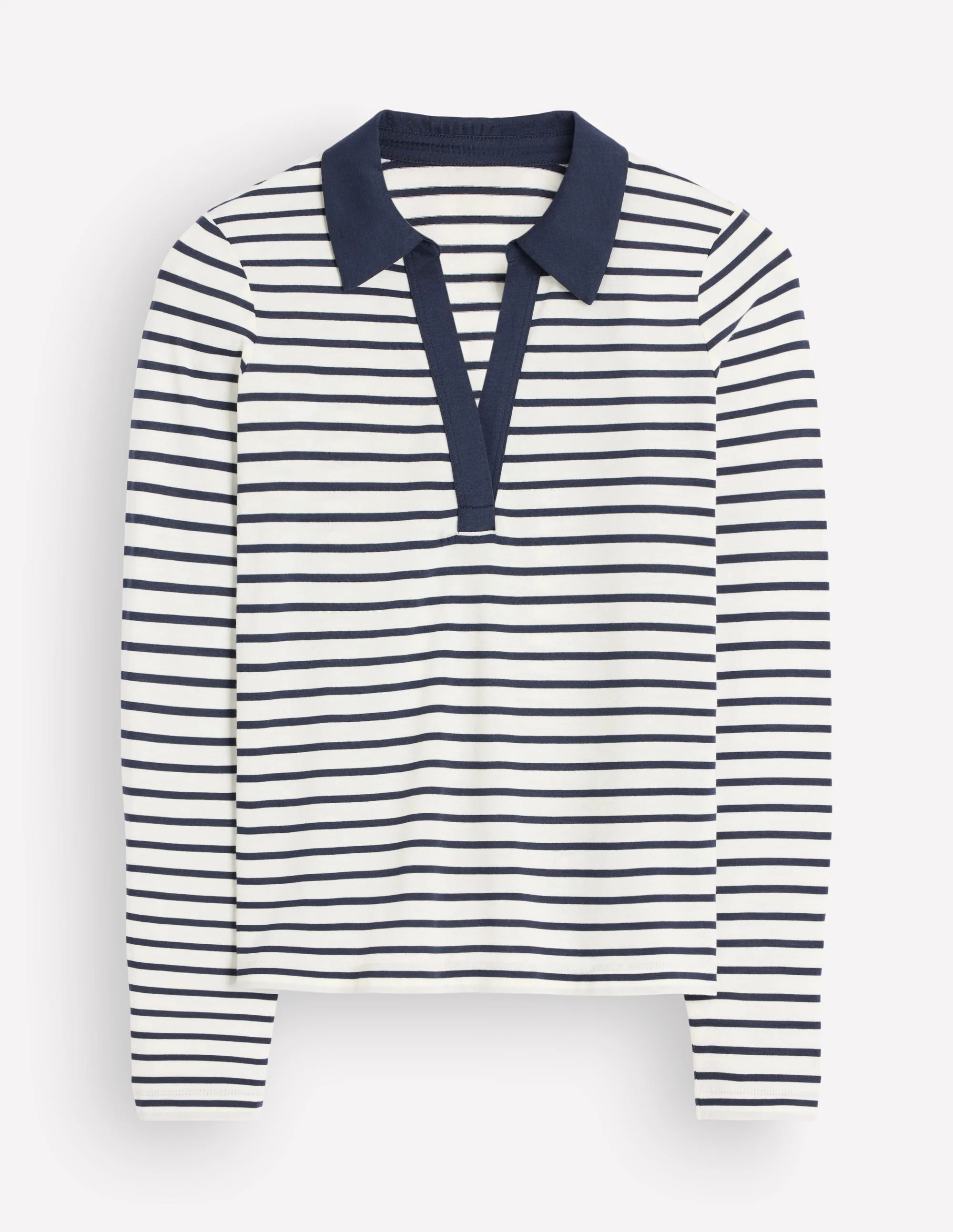 Open Collar Notch Neck-Ivory/ Navy Stripe - Image 5
