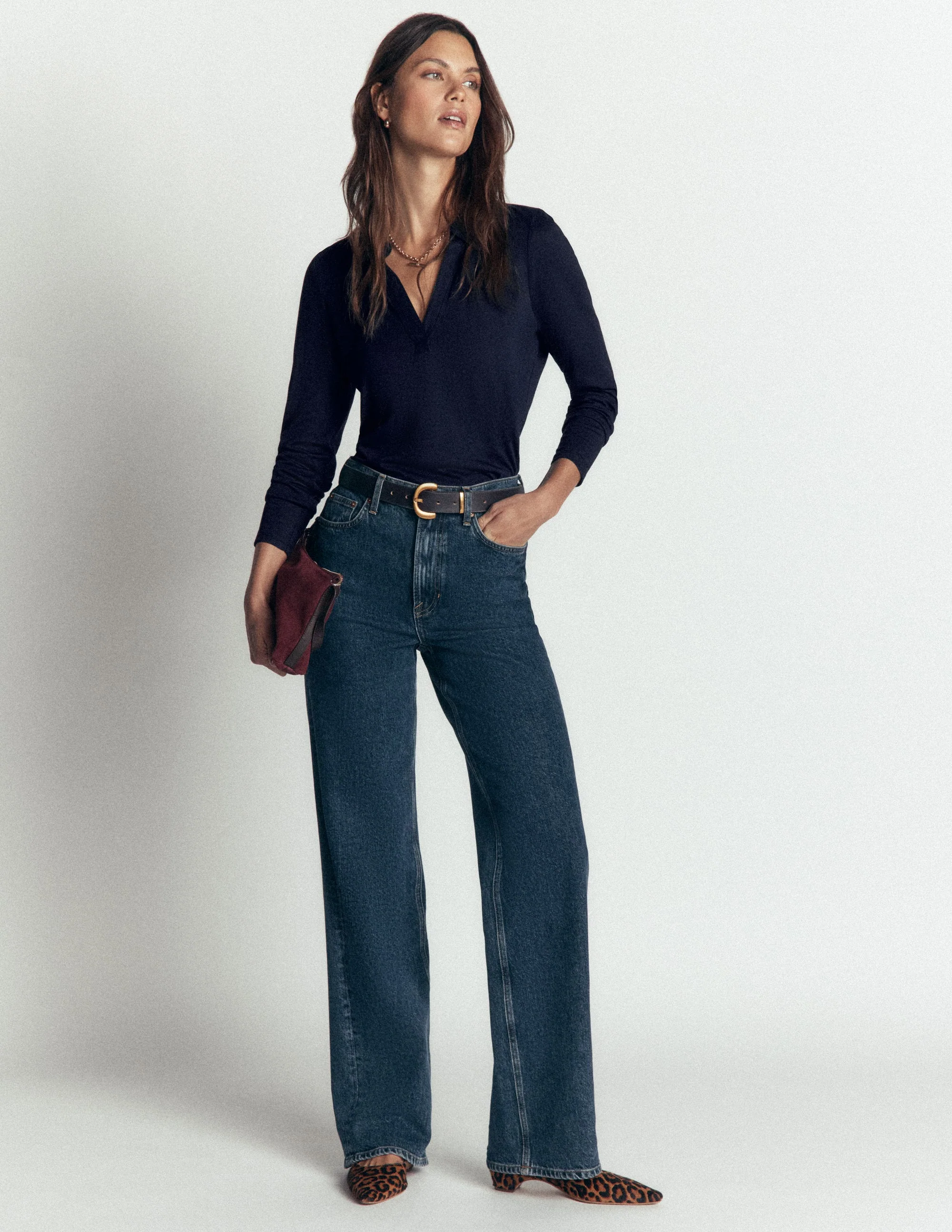 Open Collar Notch Neck-Navy - Image 4