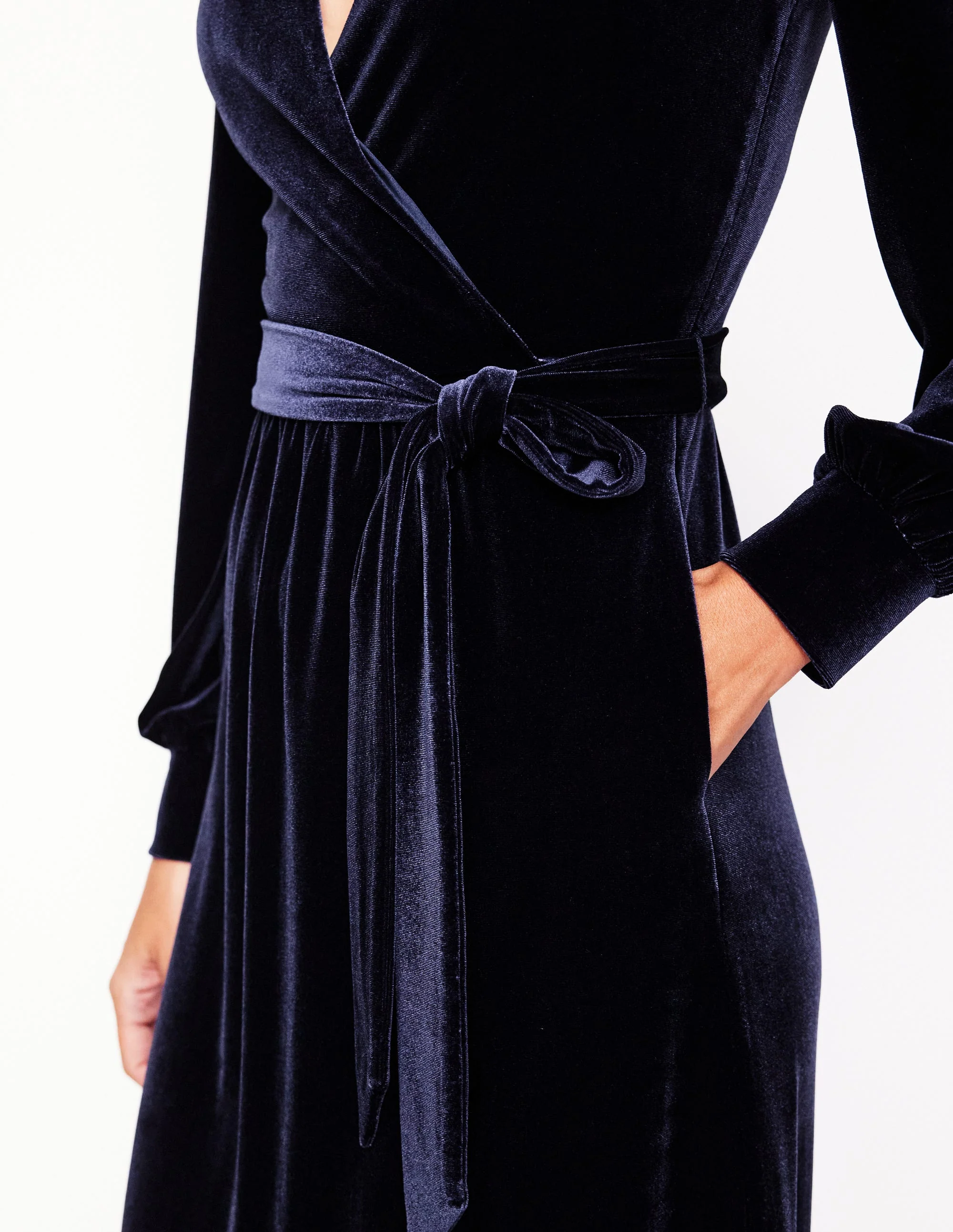 Ophelia Velvet Midi Wrap Dress-Navy - Image 2