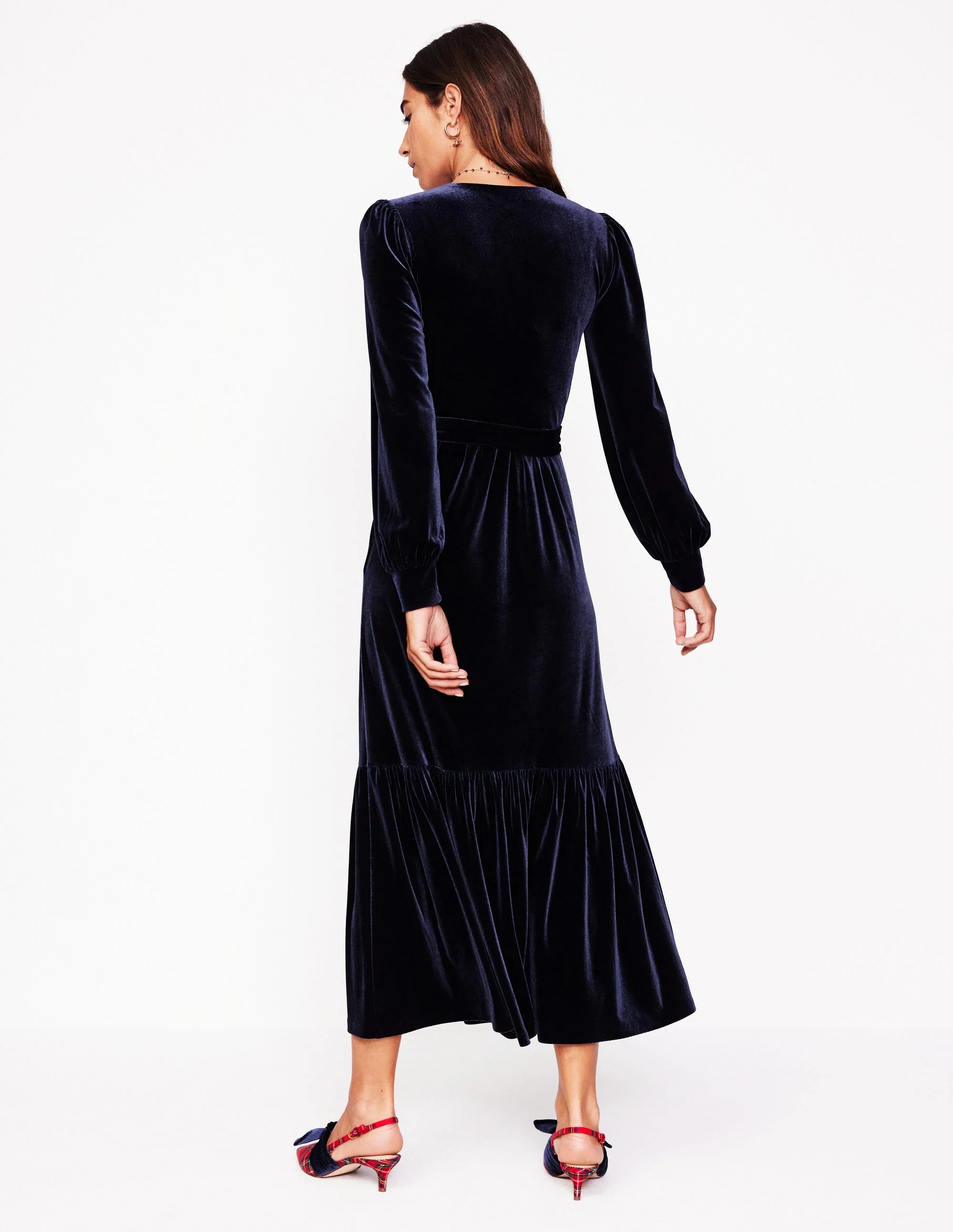 Ophelia Velvet Midi Wrap Dress-Navy - Image 3