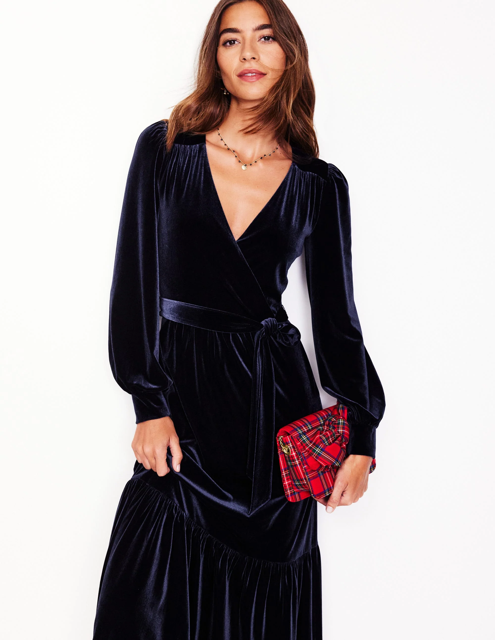 Ophelia Velvet Midi Wrap Dress-Navy - Image 4
