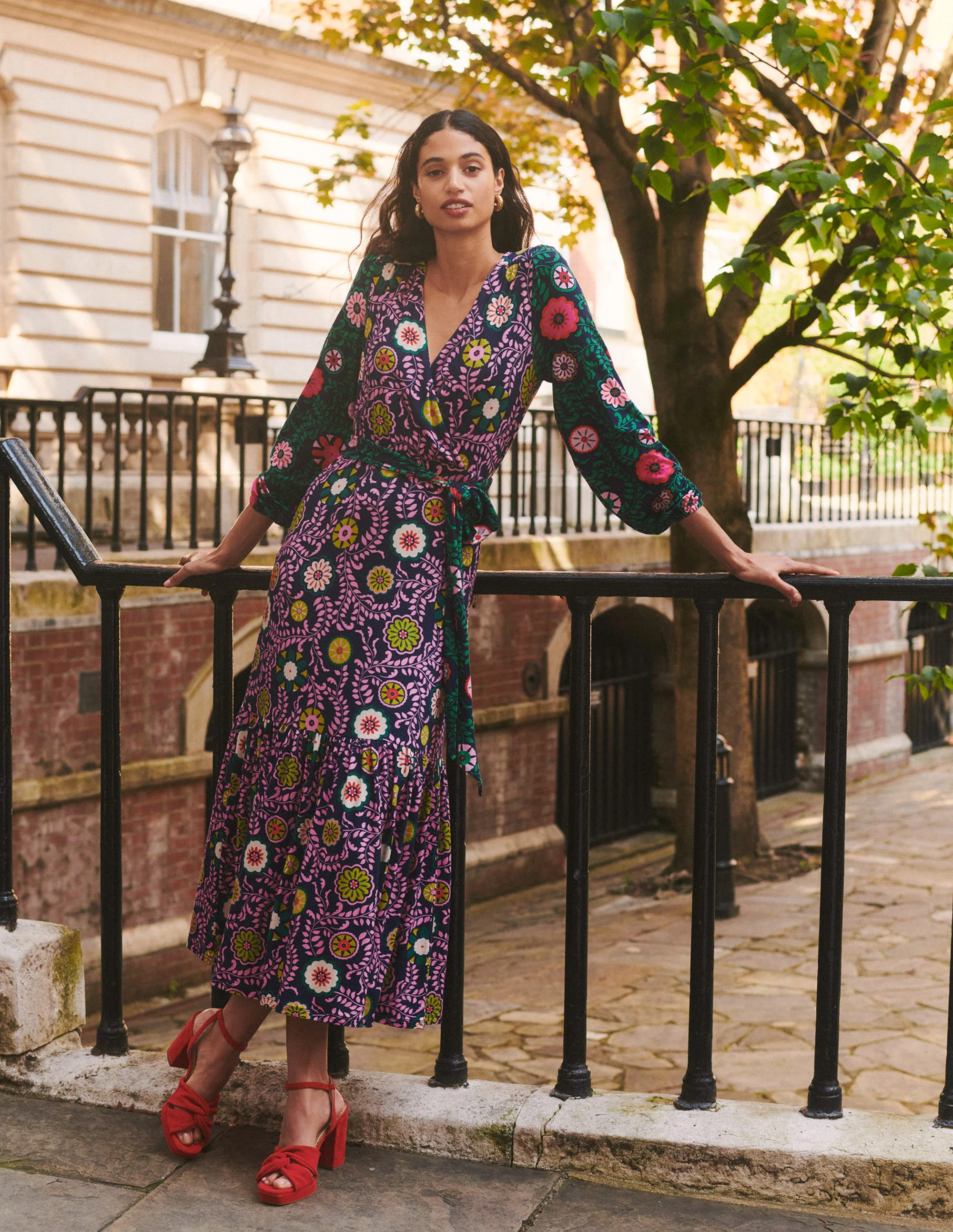 Ophelia Wrap Midi Jersey Dress-Multi, Meadow Vine - Image 7