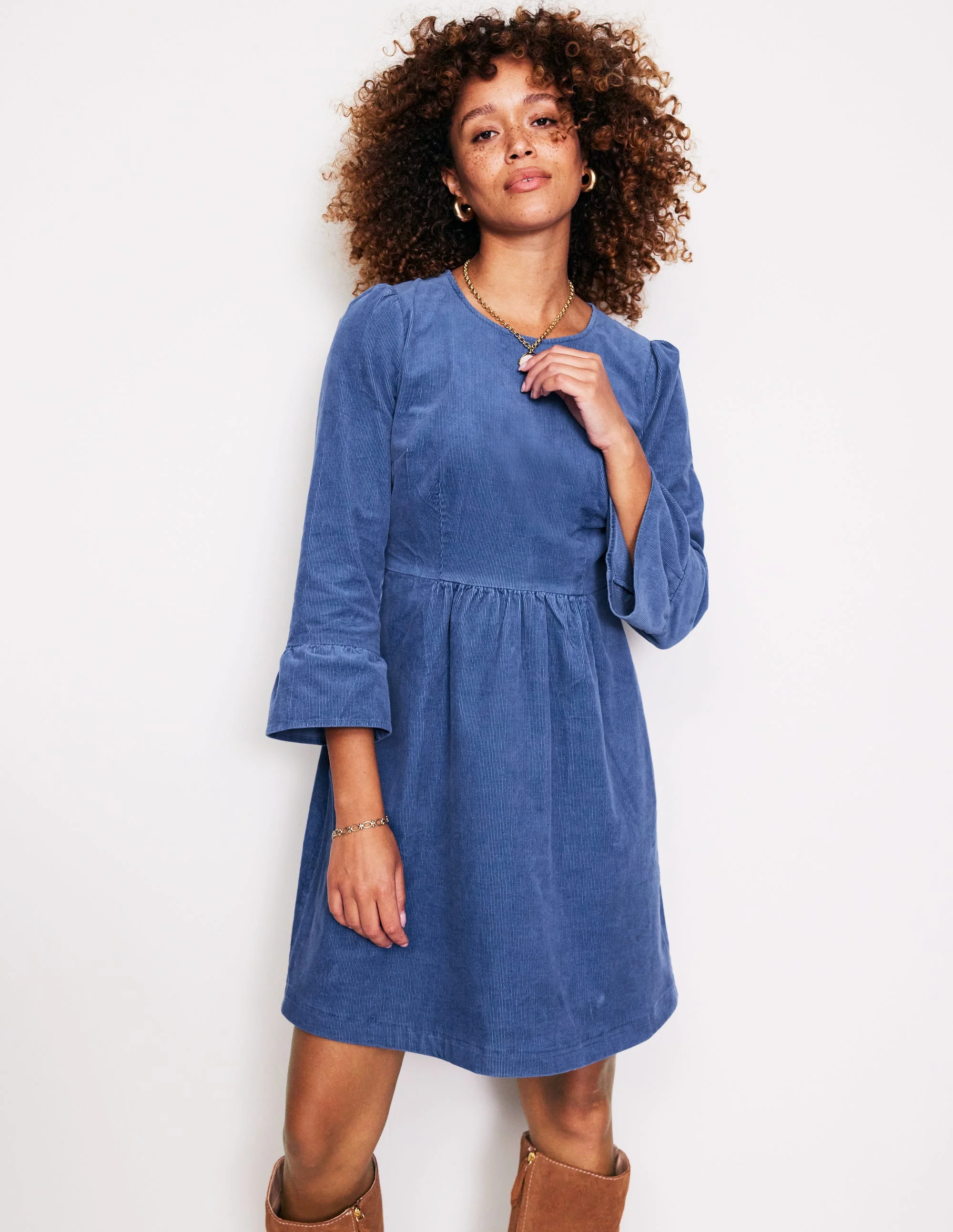 Ora Short Cord Dress-Denim Blue - Image 4