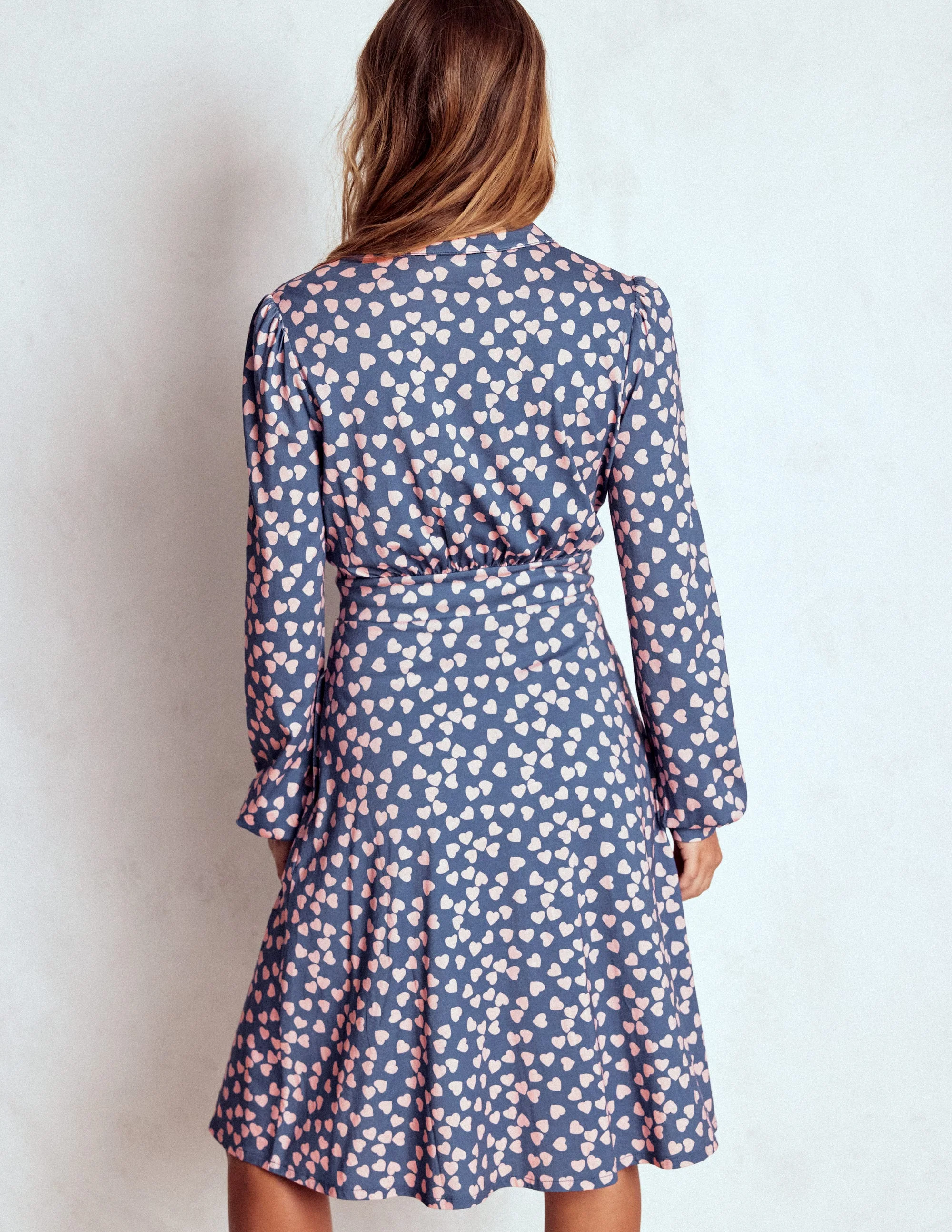 Orla Short Jersey Shirt Dress-Denim Blue. Heart Cascade - Image 3