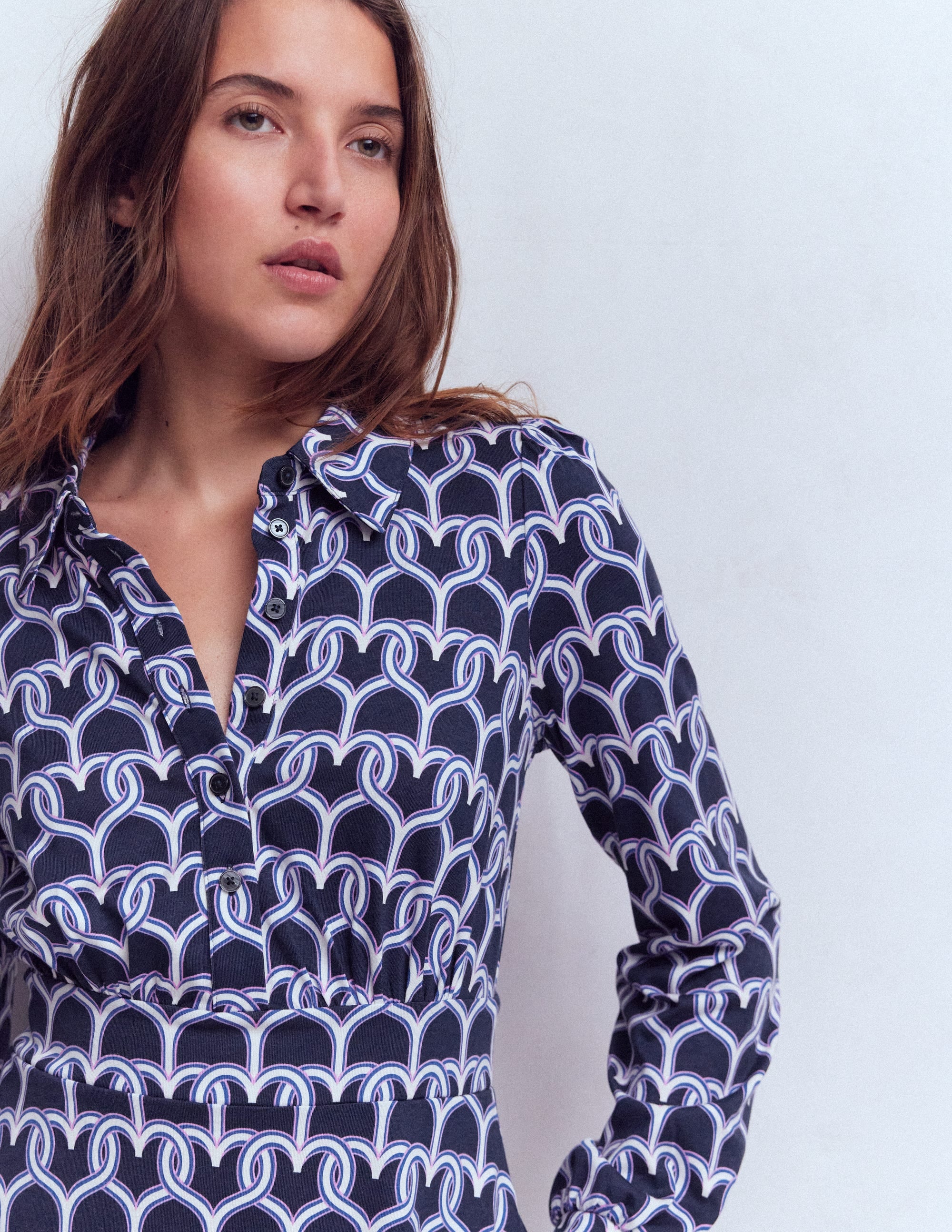 Orla Short Jersey Shirt Dress-French Navy, Heart Link - Image 2
