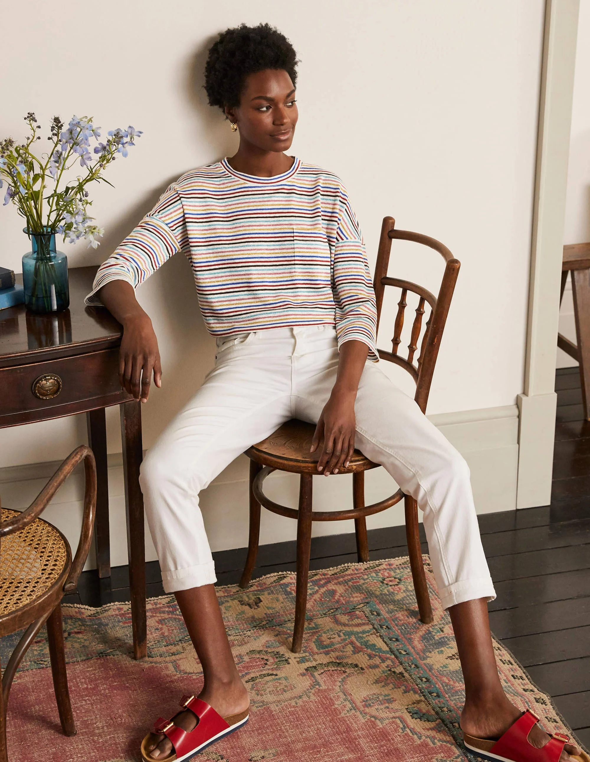 Ottilie Linen Jersey Top-Metallic Rainbow Multi Stripe - Image 2