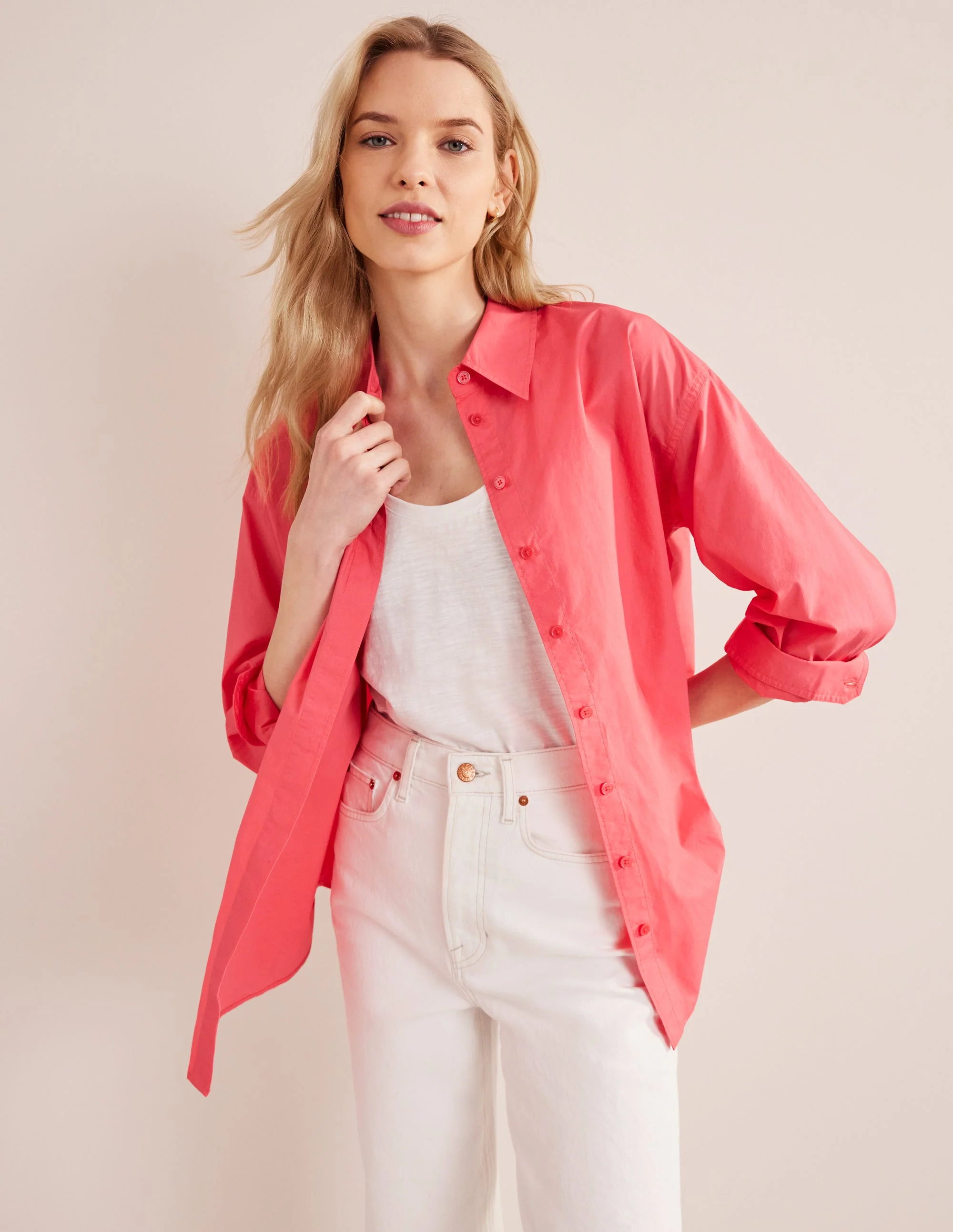 Oversized Cotton Shirt-Coral