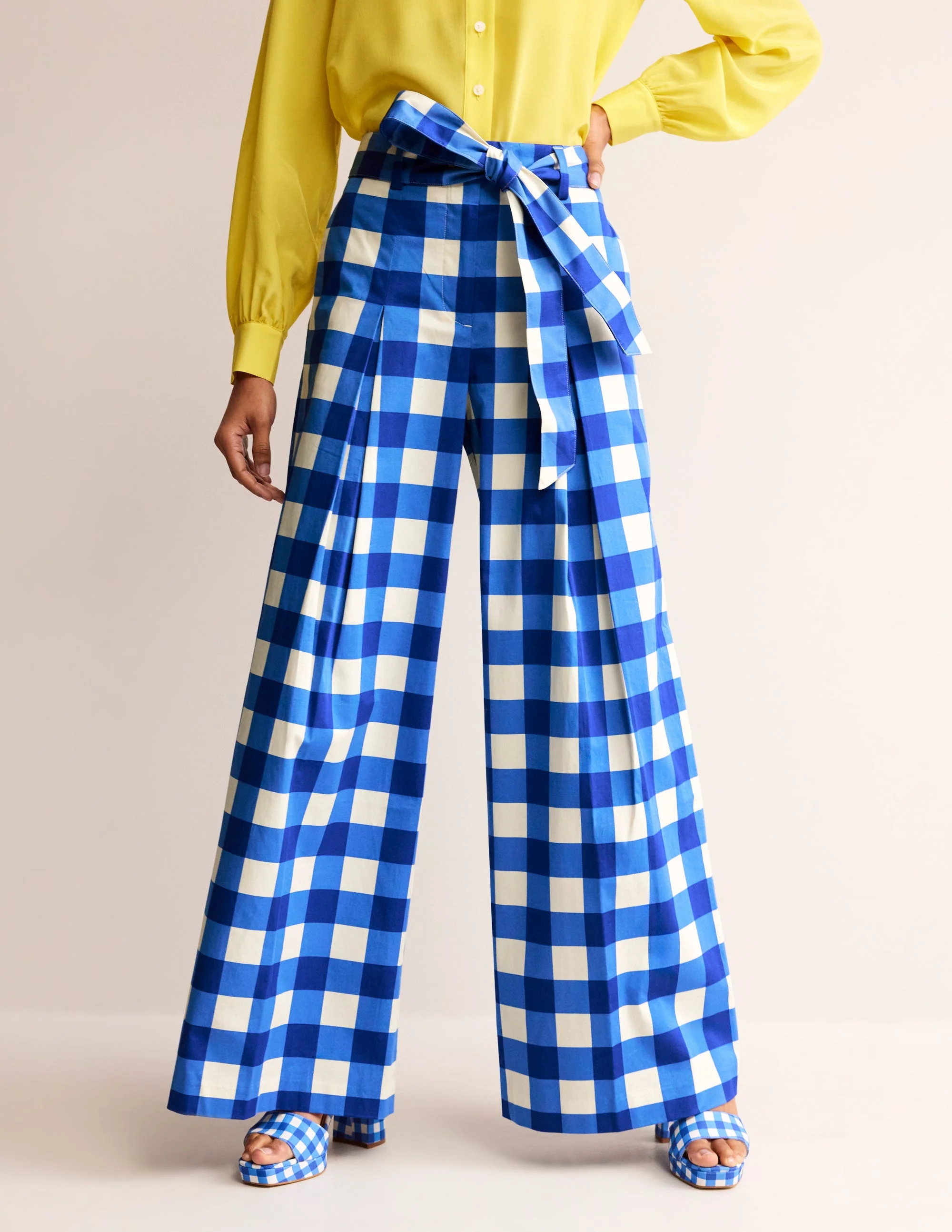 Palazzo Cotton Sateen Pants-Nautical Blue & Ivory Gingham - Image 4