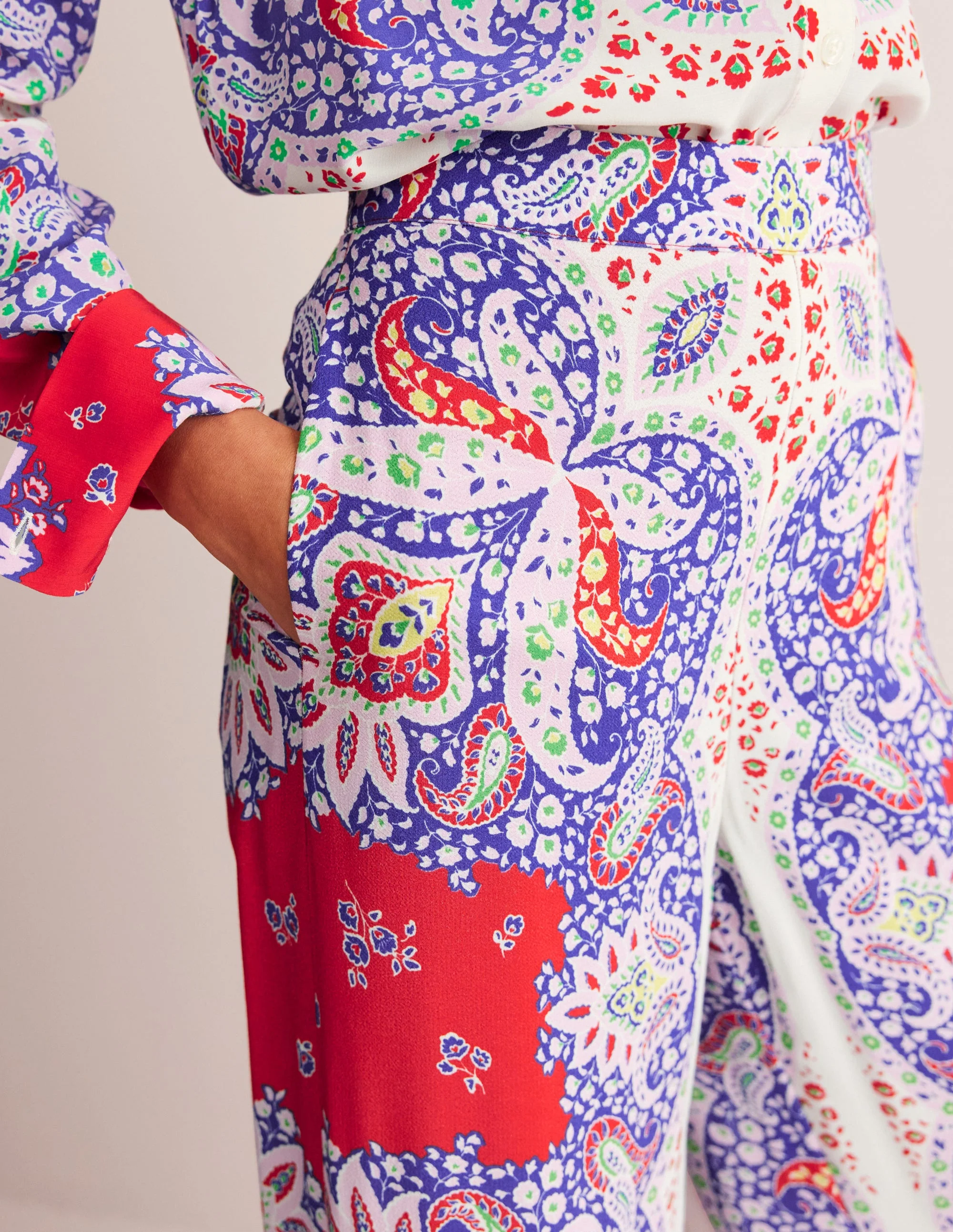 Palazzo Fluid Crepe Pants-Rubicondo, Ornate Paisley - Image 2