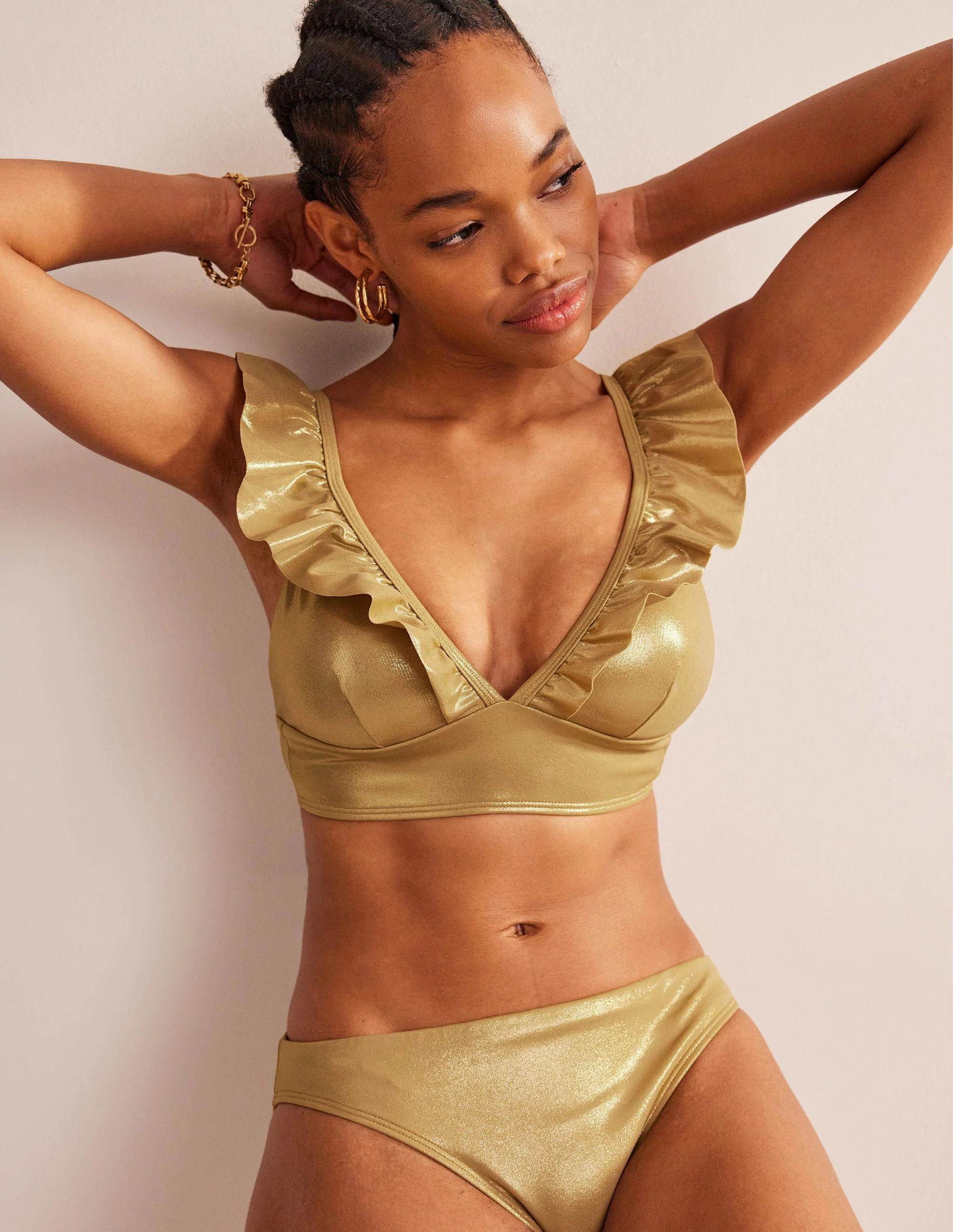 Palermo Ruffle Bikini Top-Gold Lame - Image 4