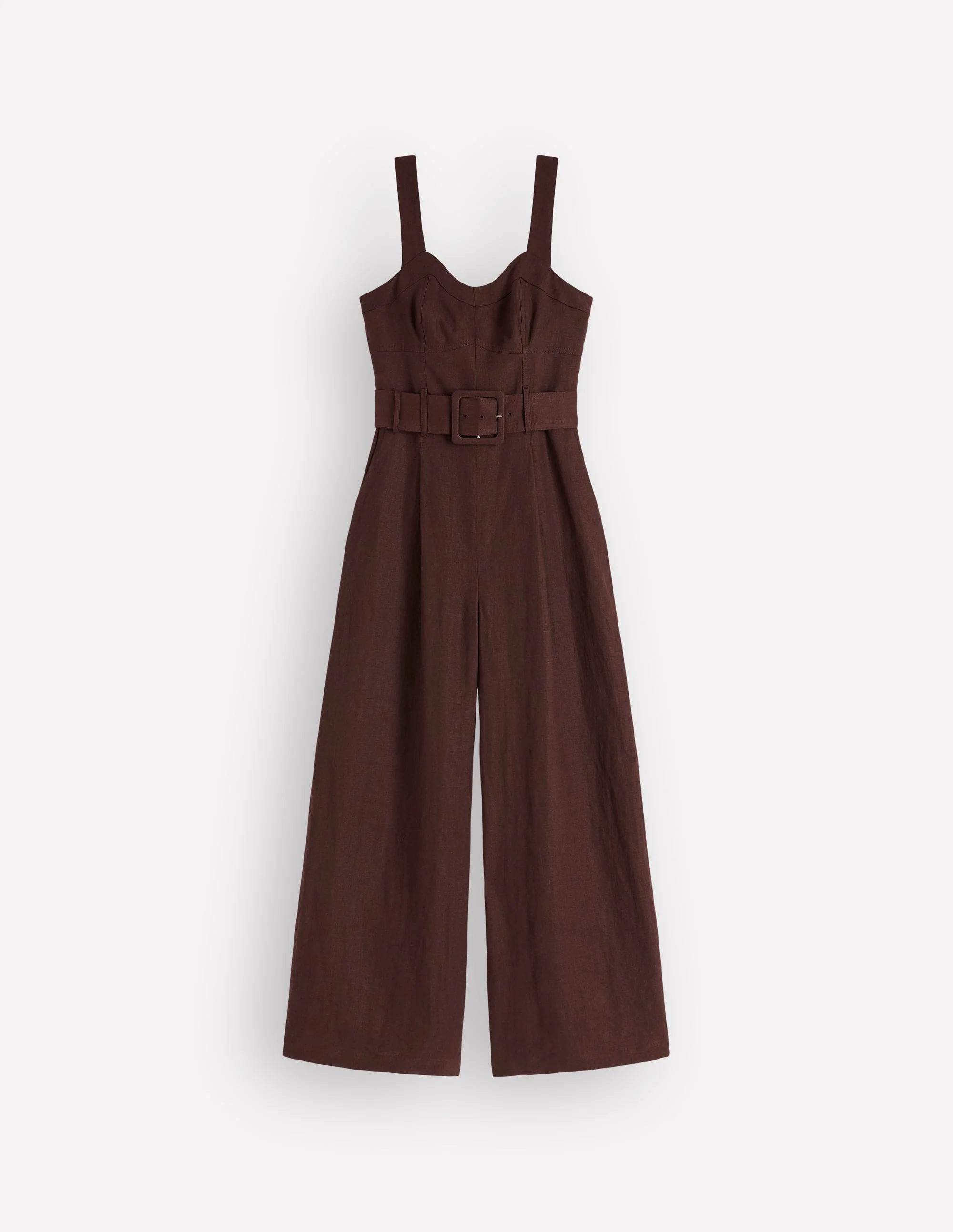 Panelled Bodice Linen Jumpsuit-Bitter Chocolate - Image 6