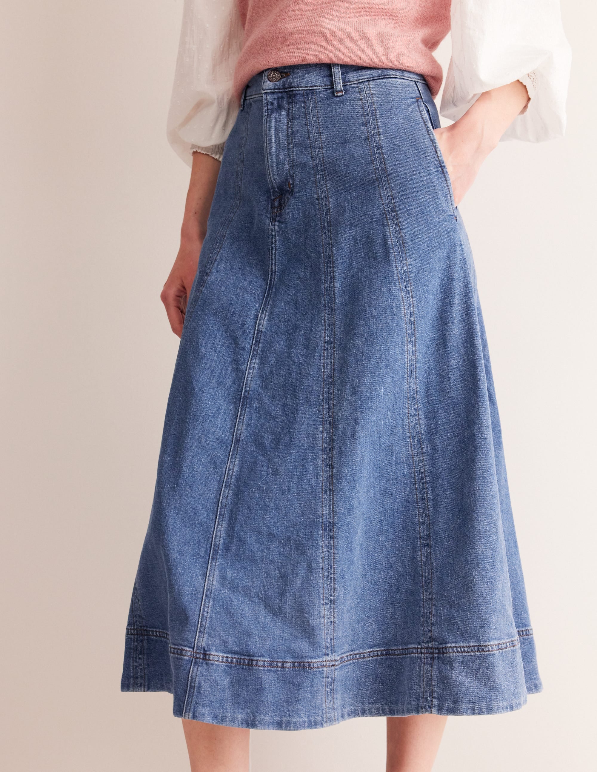 Panelled Full Denim Skirt-Mid Vintage - Image 5