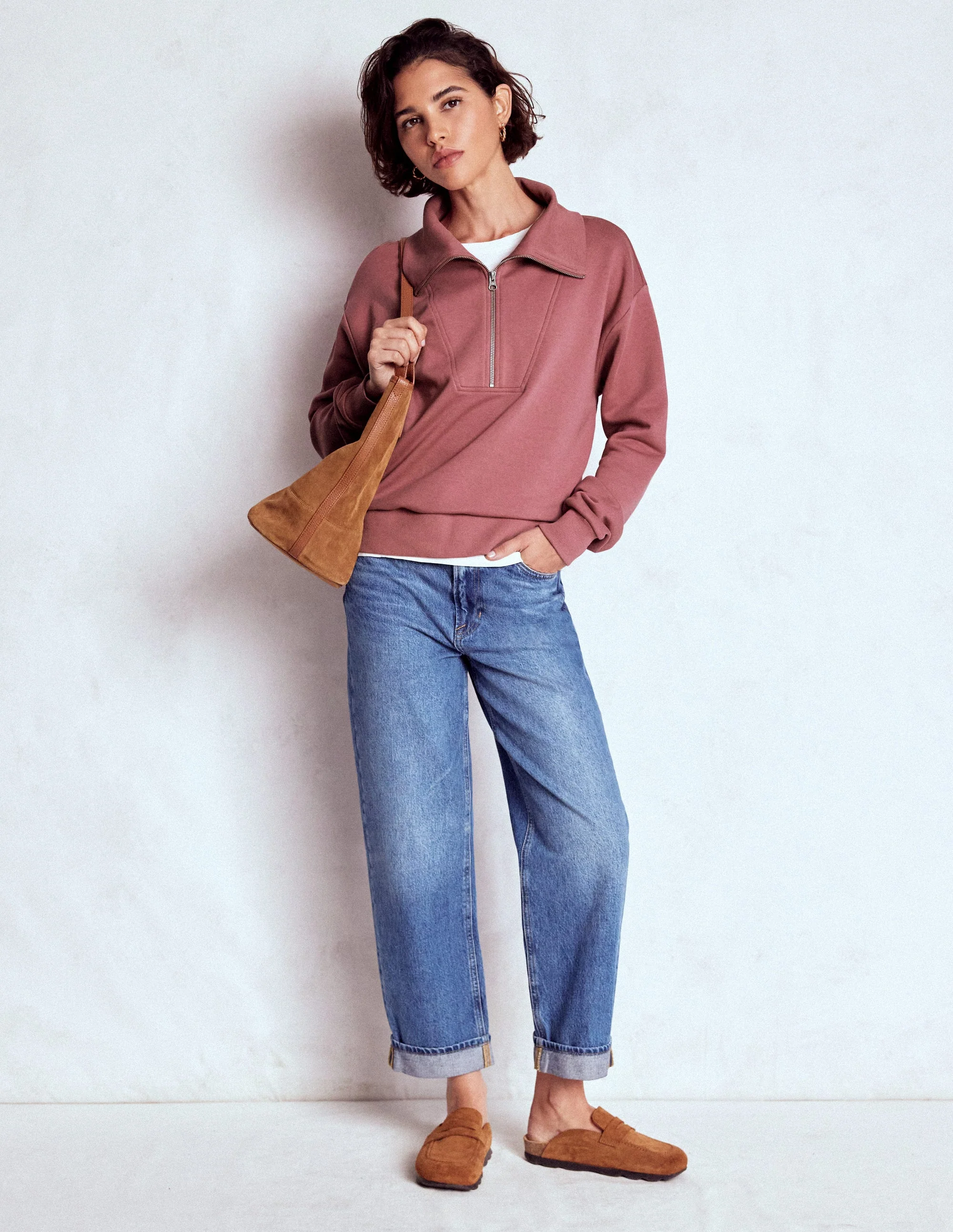 Panelled Half-zip Sweatshirt-Blushing Rose - Image 4