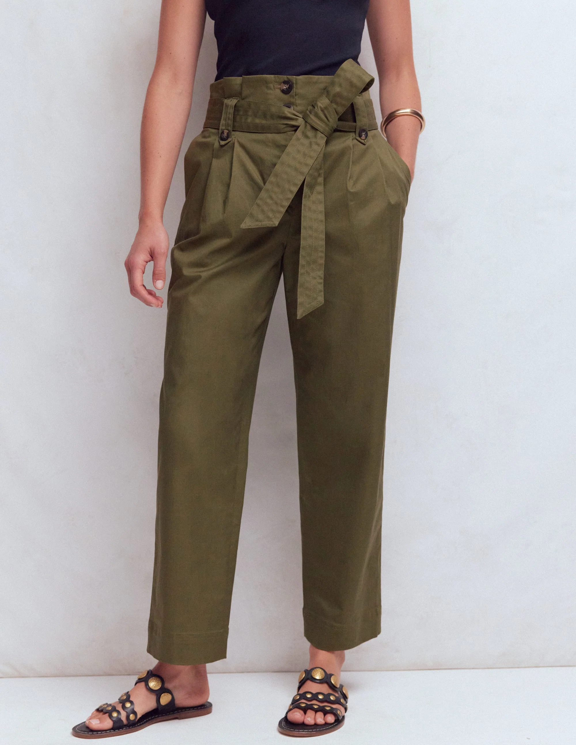 Paperbag Waist Trousers-Woodland Green - Image 4