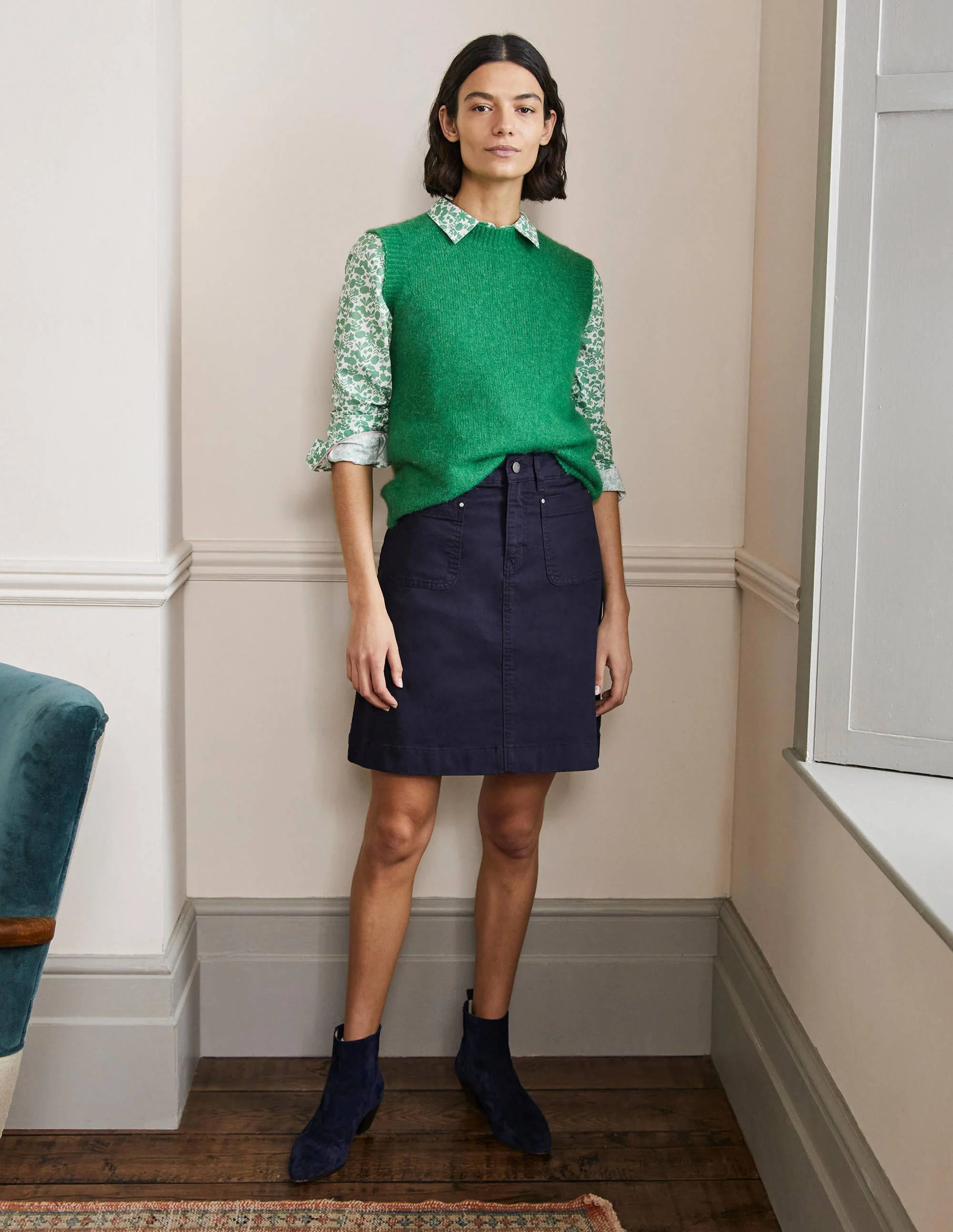 Patch Pocket Skirt-Navy