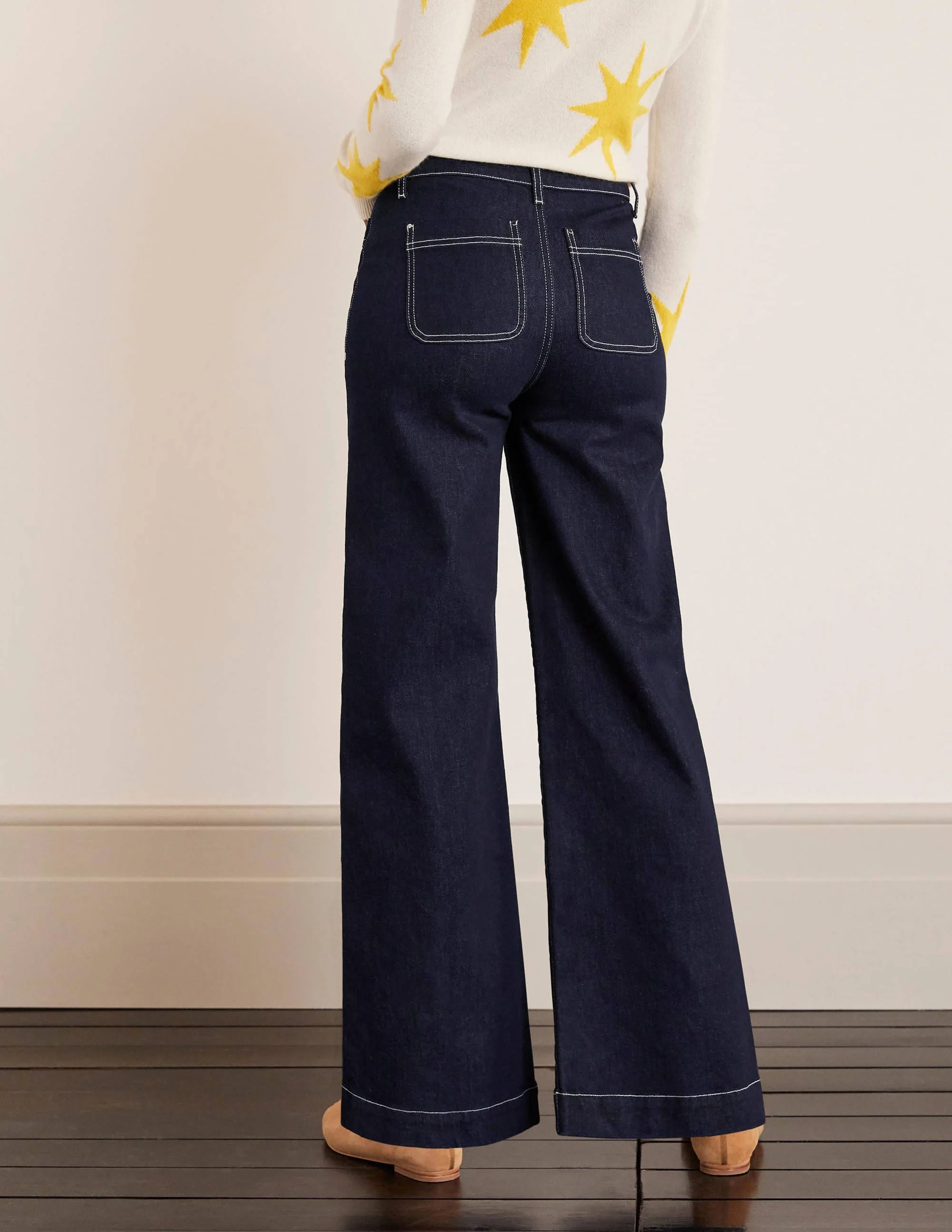 Patch Pocket Wide Leg Jeans-Indigo - Image 2