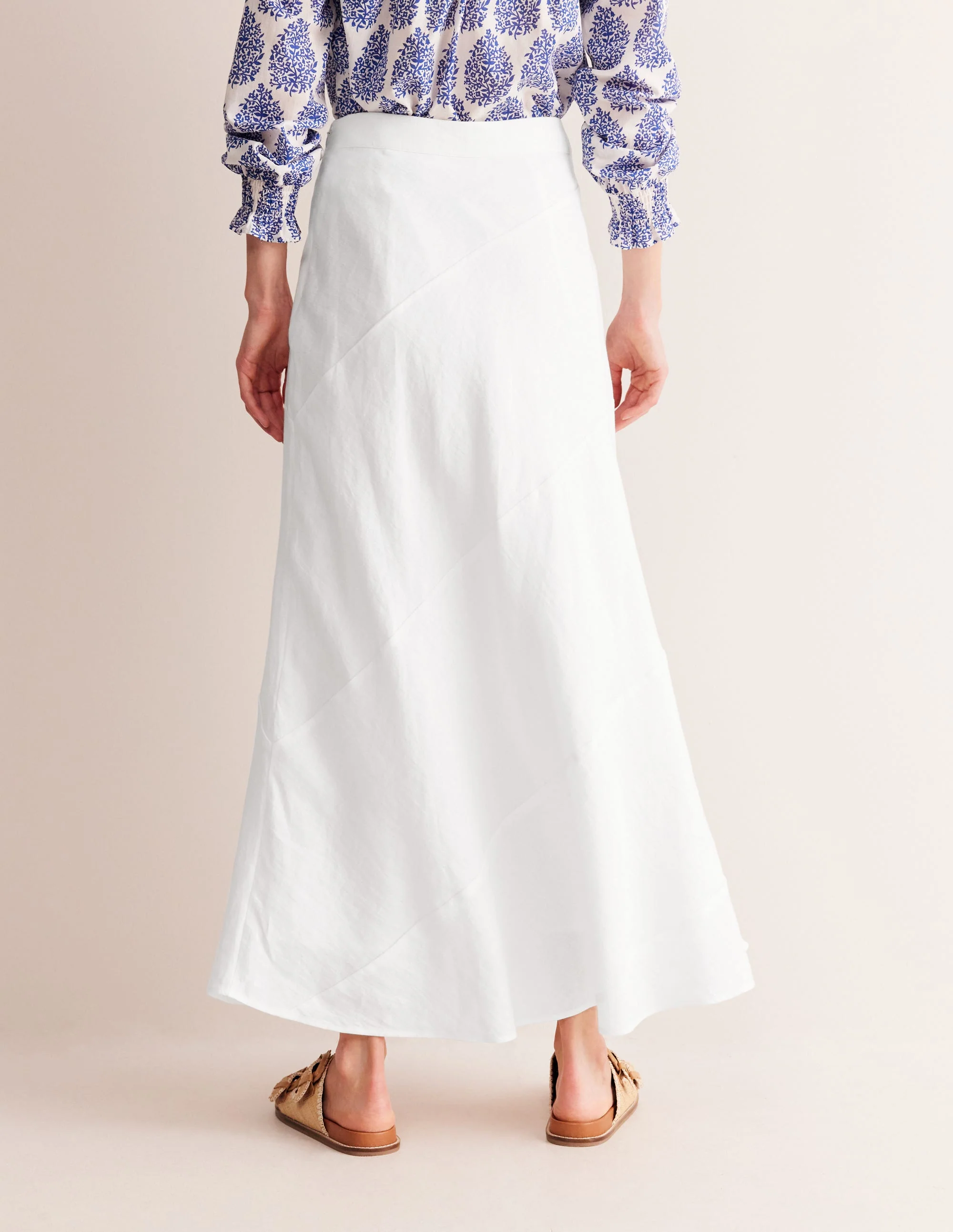 Patchwork Bias-Cut Slip Skirt-White - Image 3