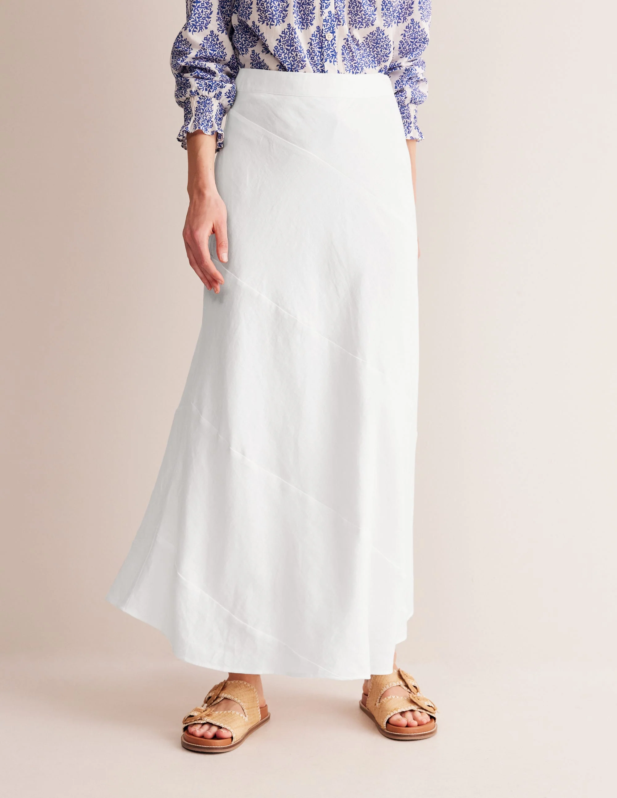 Patchwork Bias-Cut Slip Skirt-White - Image 4