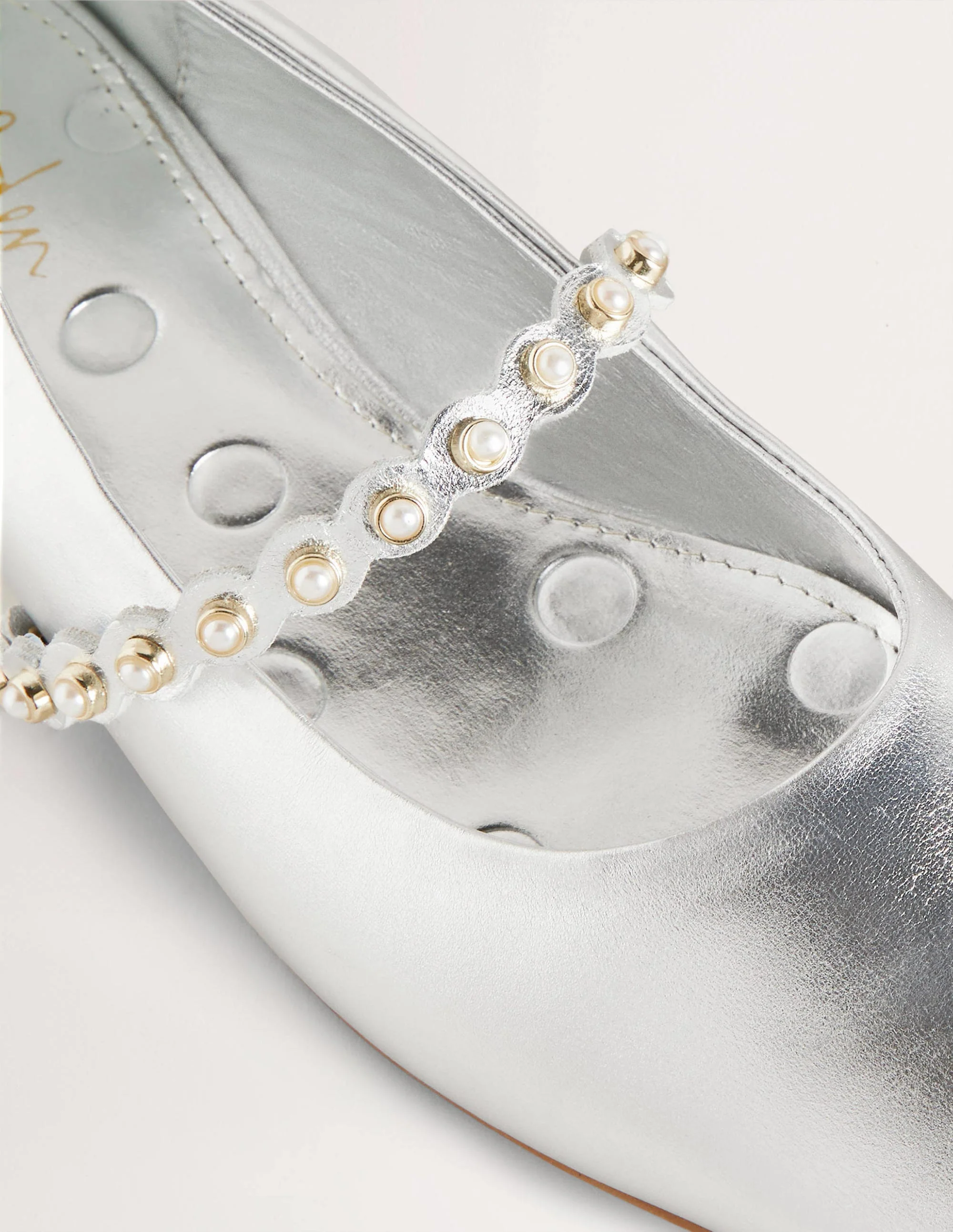 Pearl Strap Ballerina Pumps-Silver Metallic - Image 3
