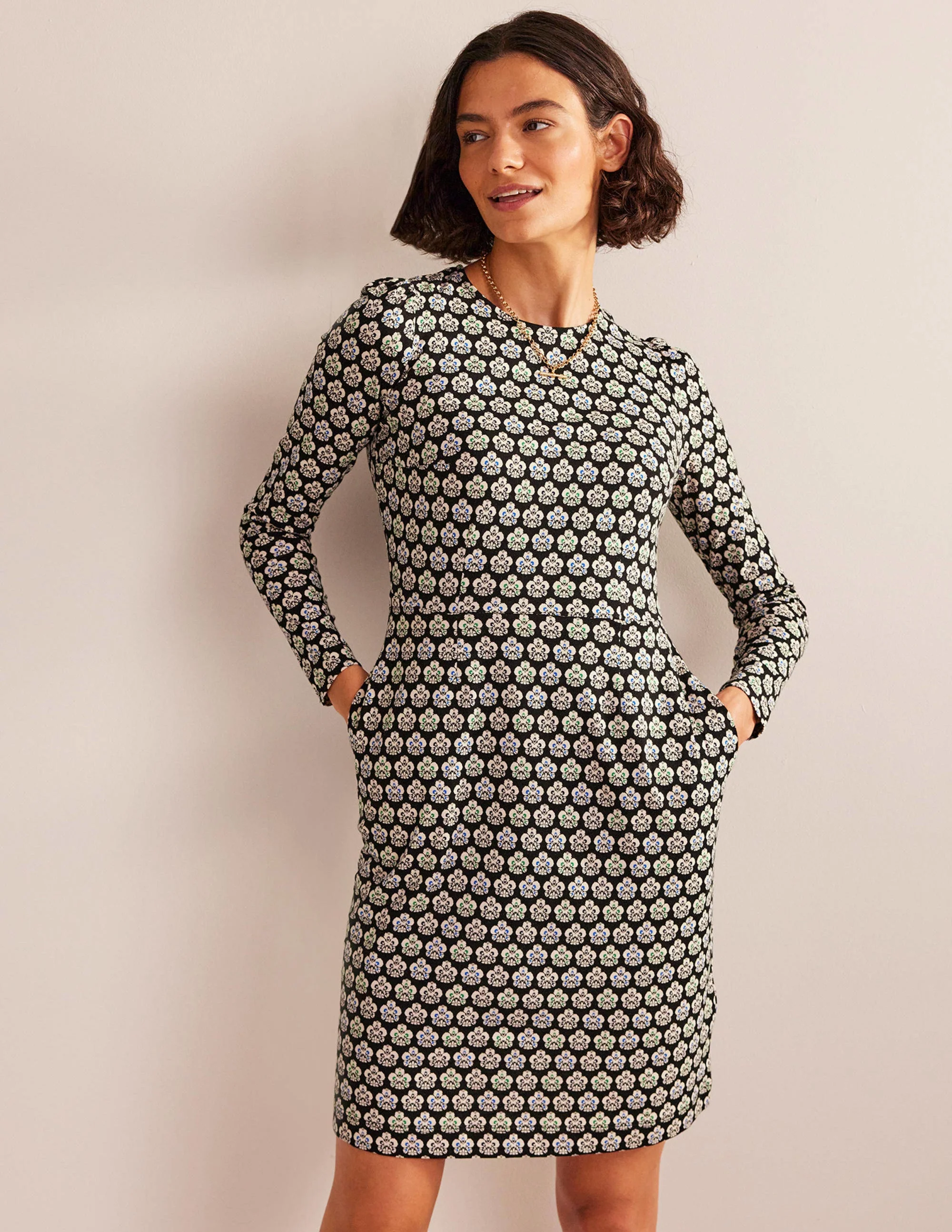 Penelope Jersey Dress-Black, Carnation Stamp - Image 4