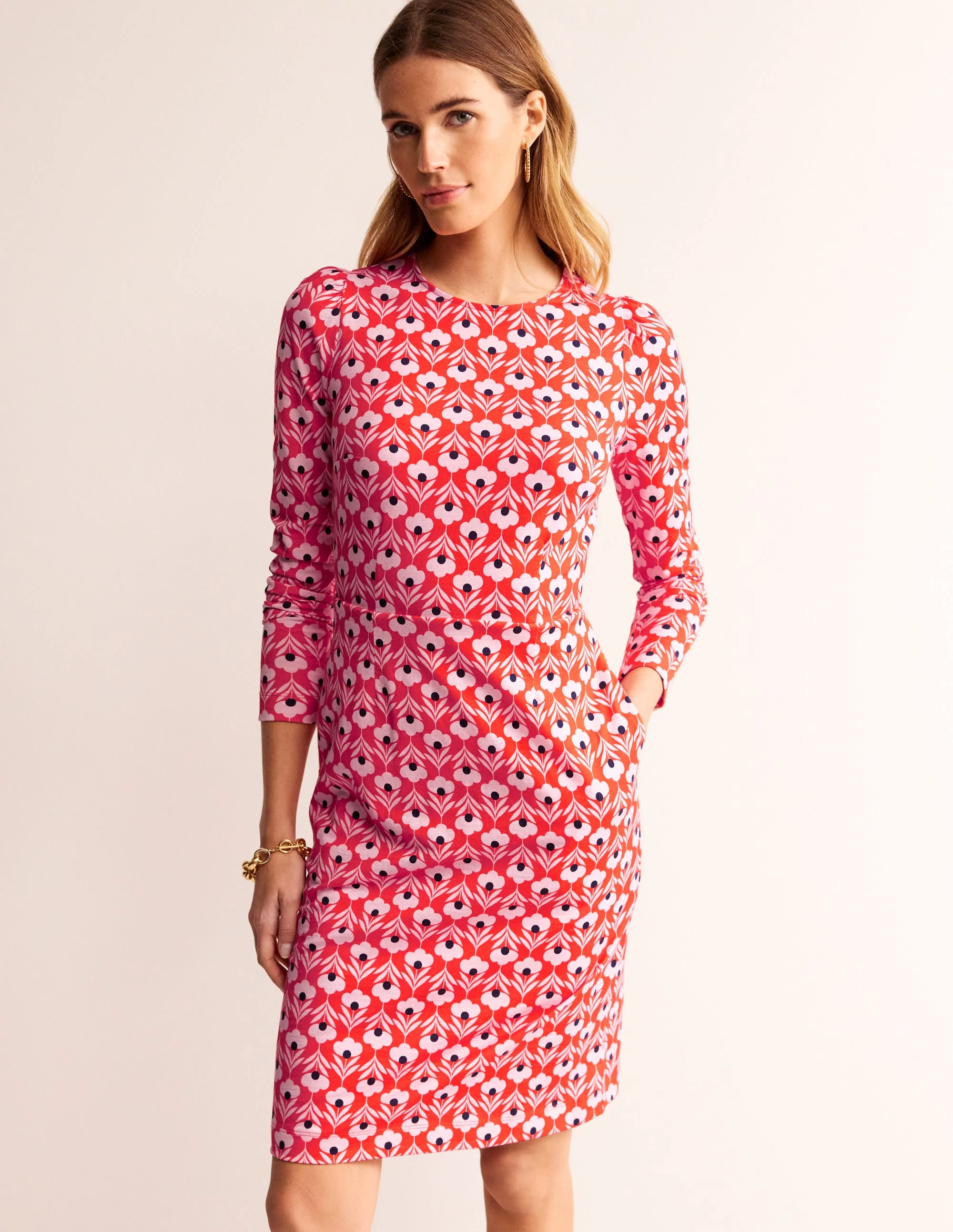 Penelope Jersey Dress-Flame Scarlet, Petal Head - Image 4
