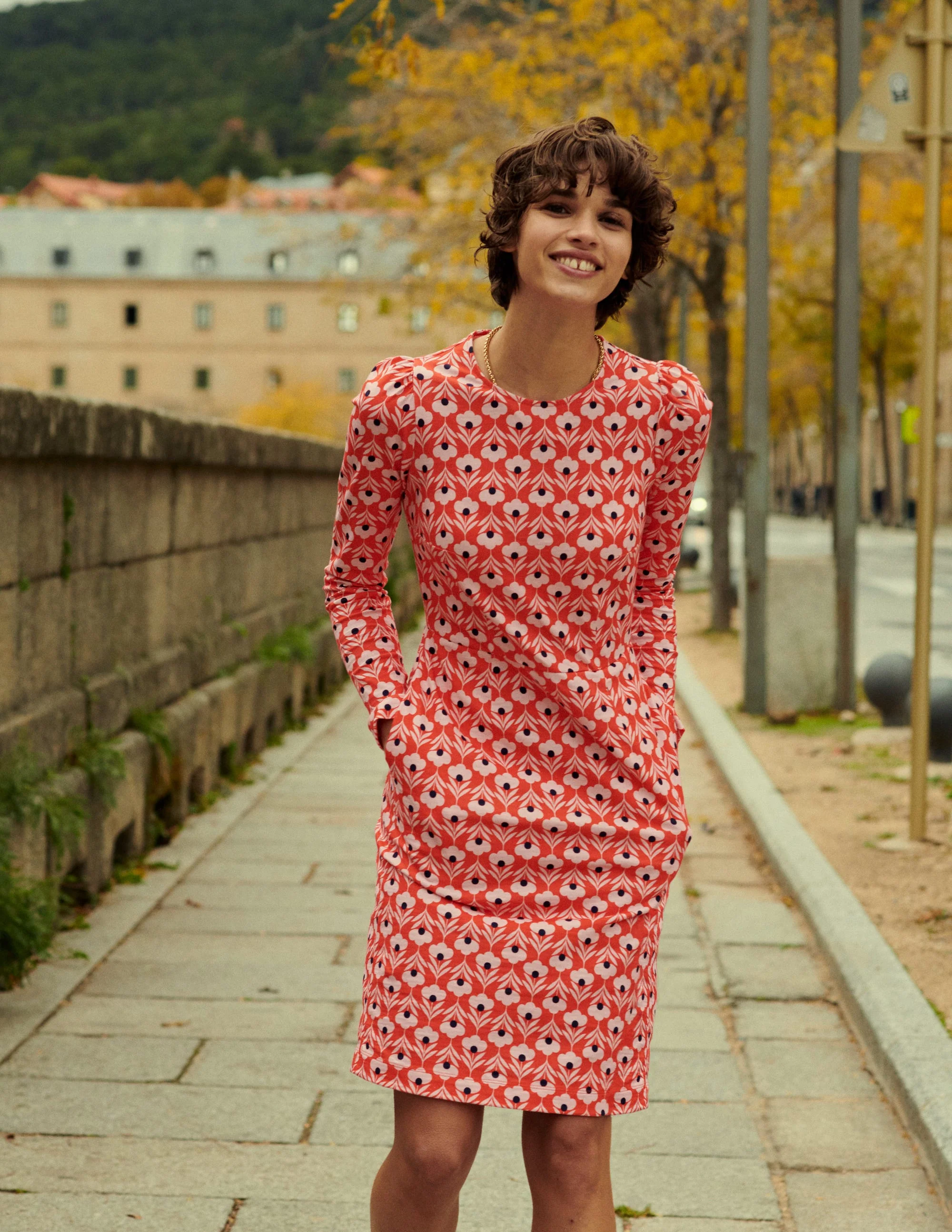 Penelope Jersey Dress-Flame Scarlet, Petal Head - Image 5