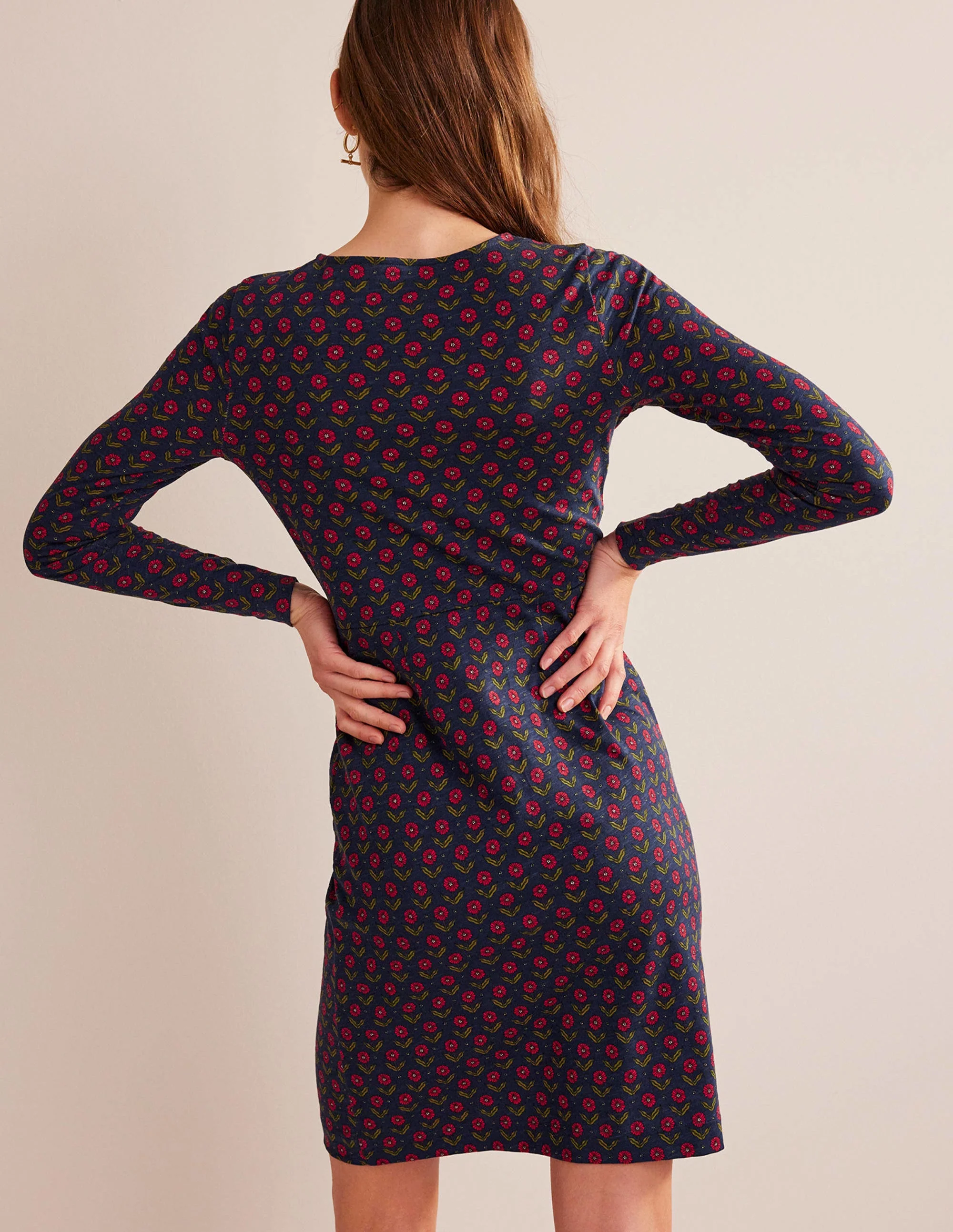 Penelope Jersey Dress-Navy, Daisy Foliage - Image 3