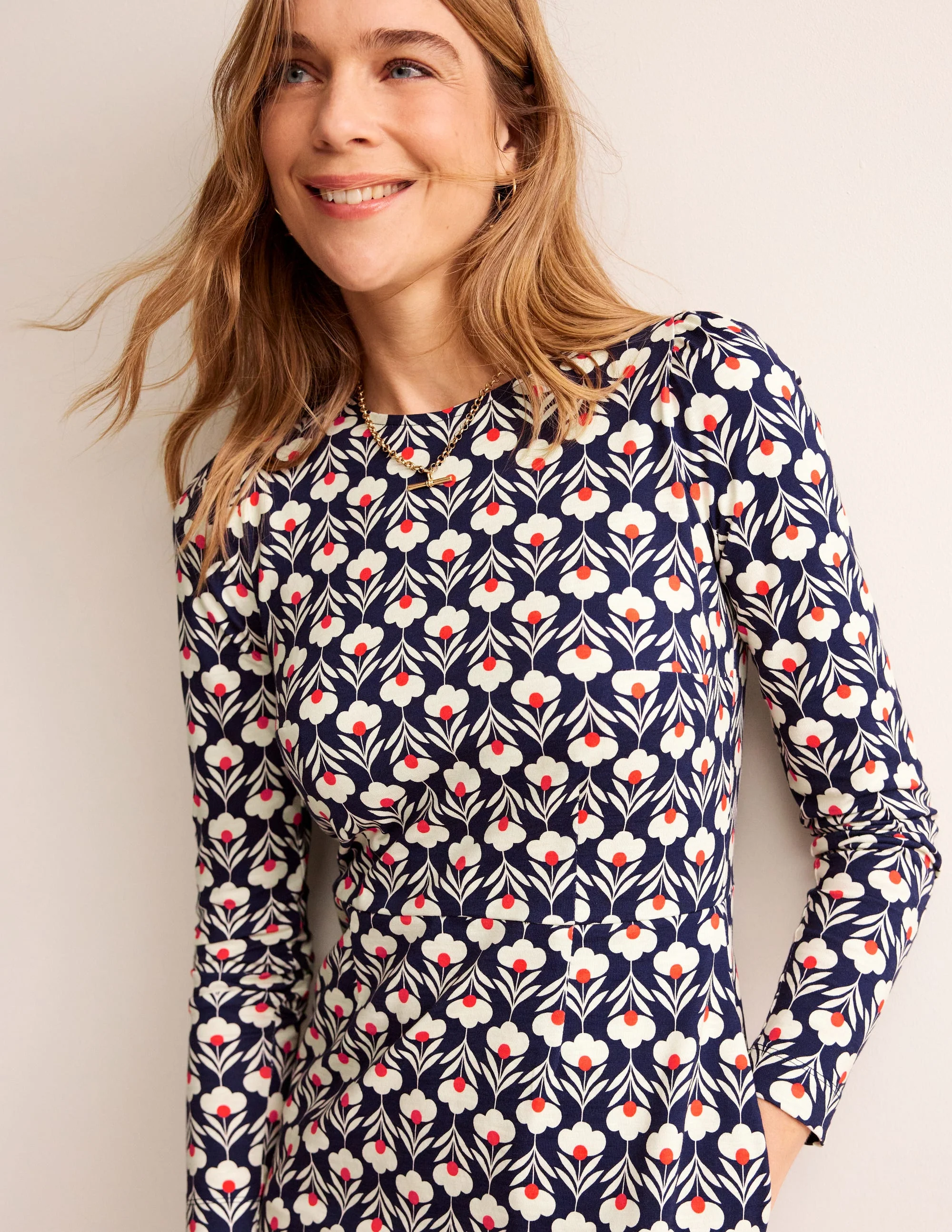 Penelope Jersey Dress-Navy, Petal Head - Image 2