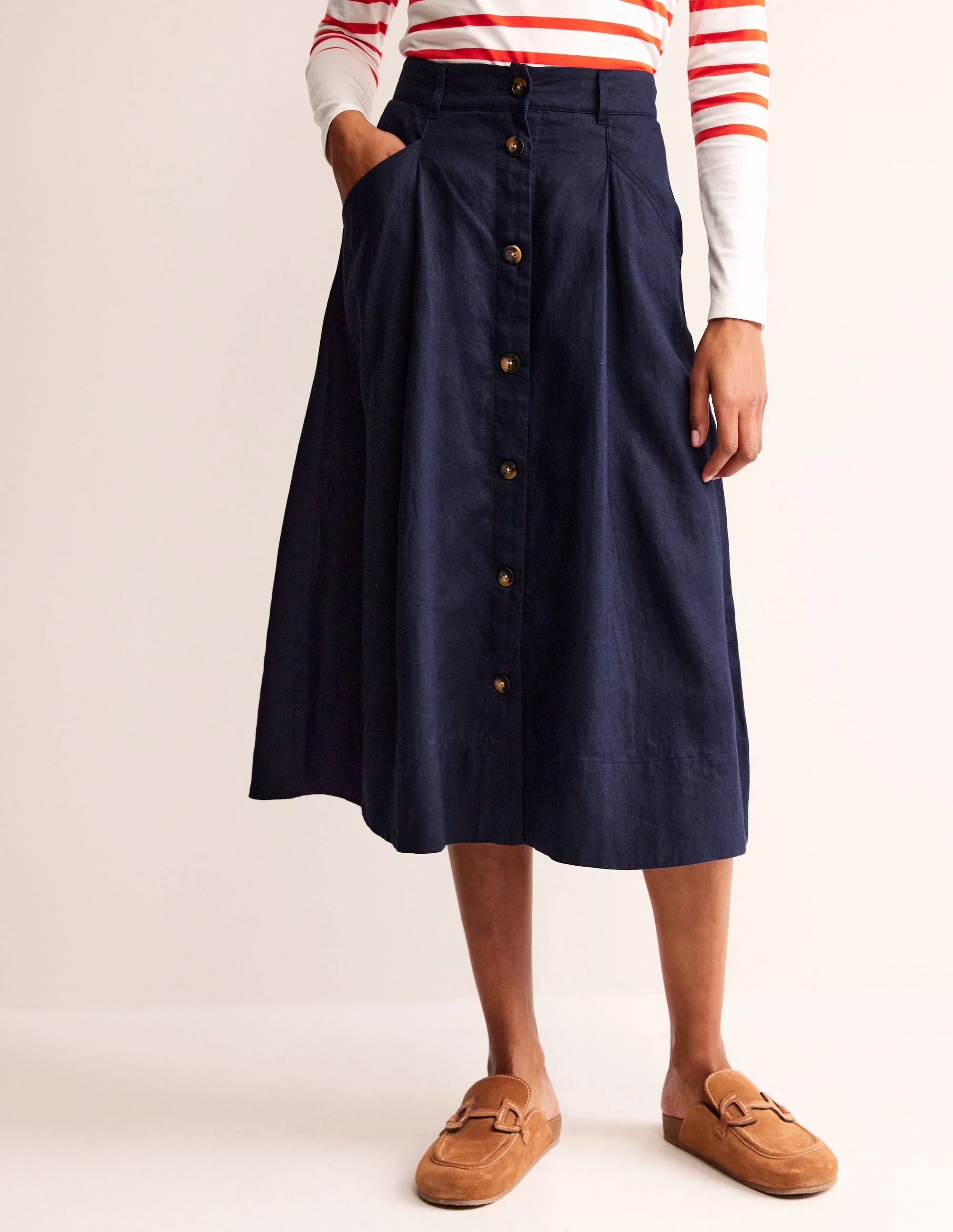 Petra Linen Midi Skirt-Navy - Image 3