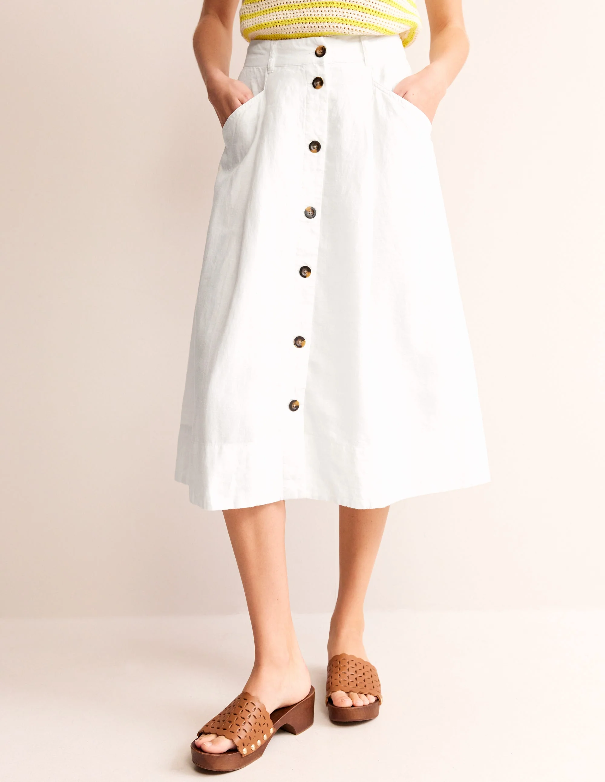 Petra Linen Midi Skirt-White - Image 4