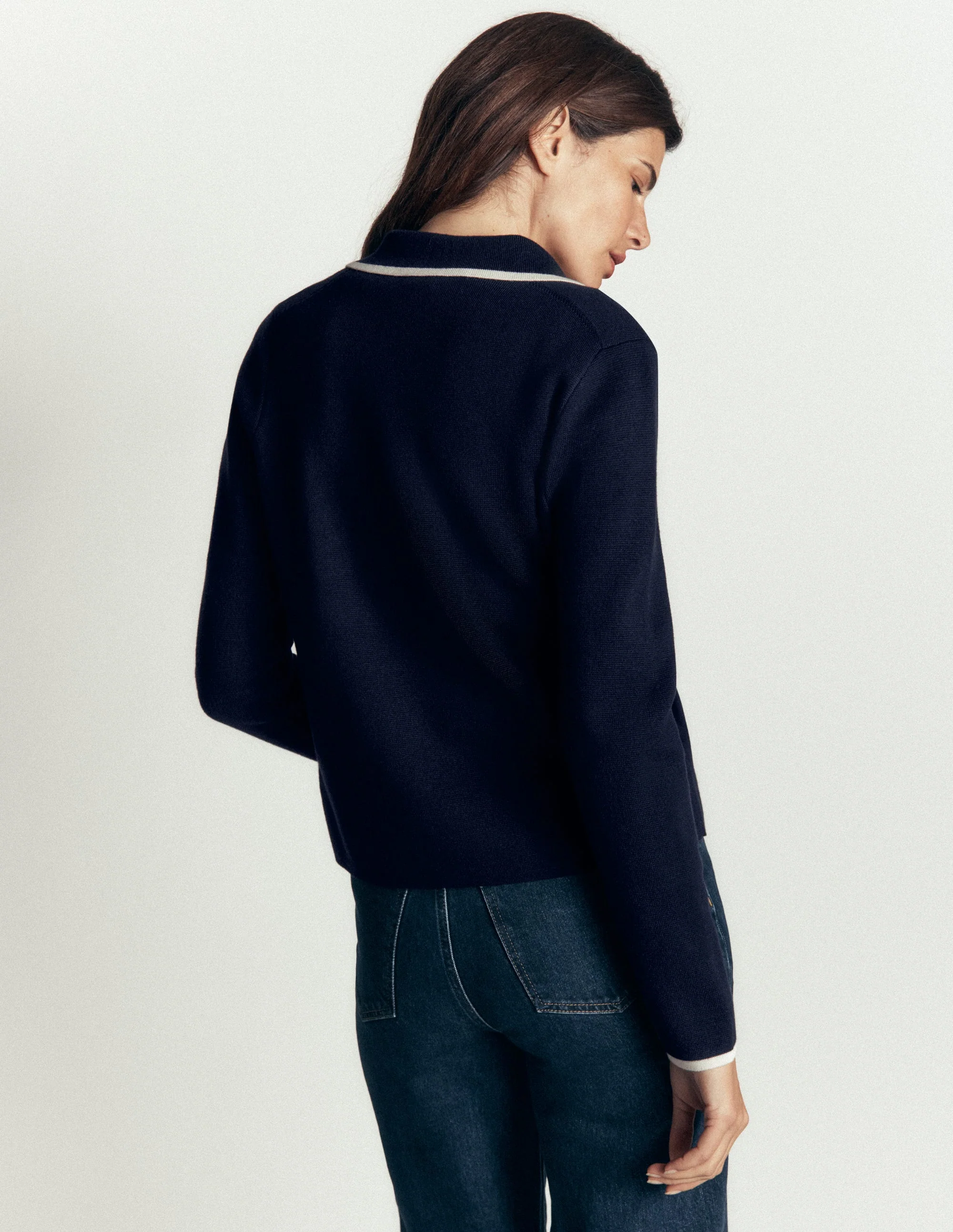 Phoebe Collared Knitted Jacket-Navy - Image 3