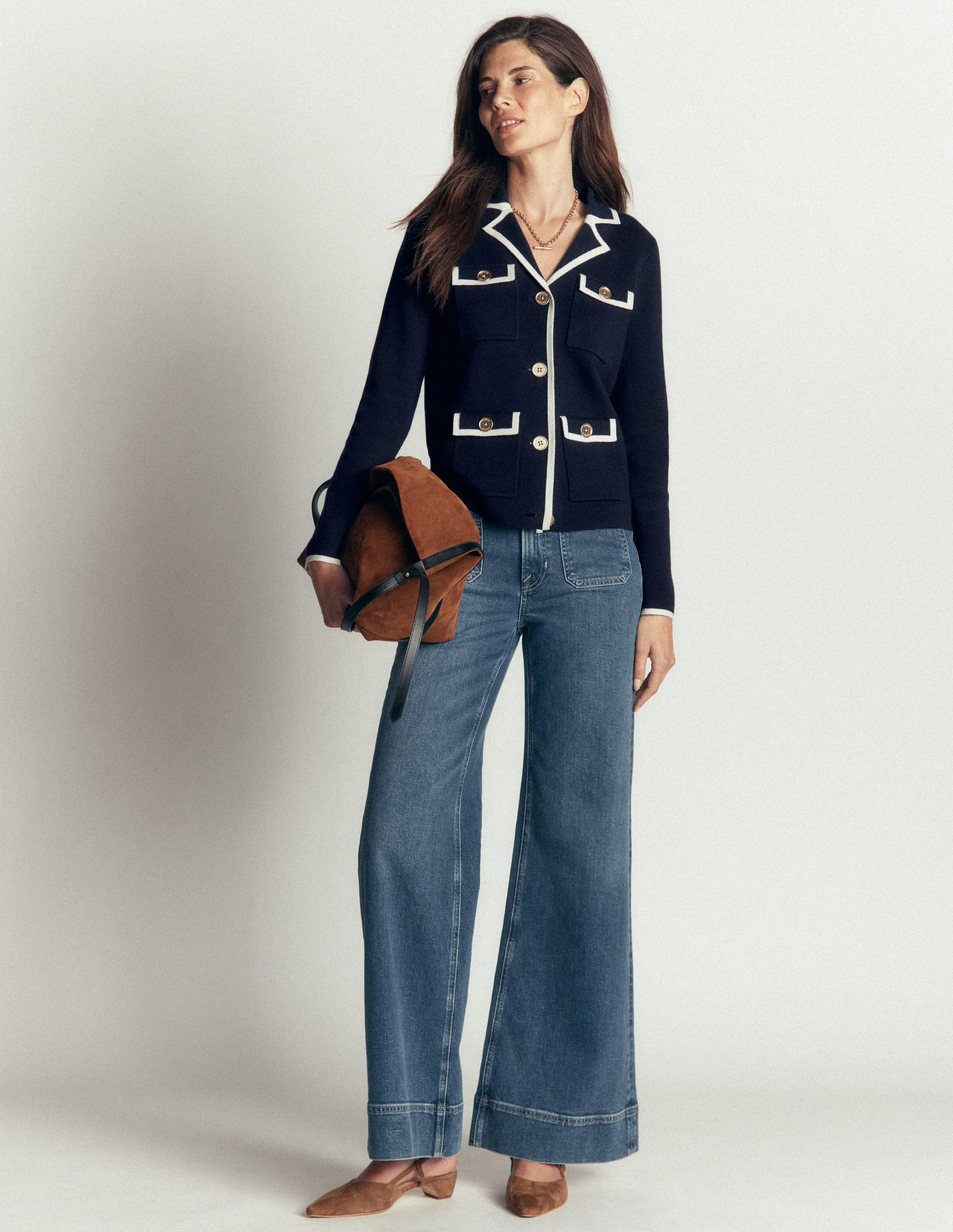 Phoebe Collared Knitted Jacket-Navy - Image 5