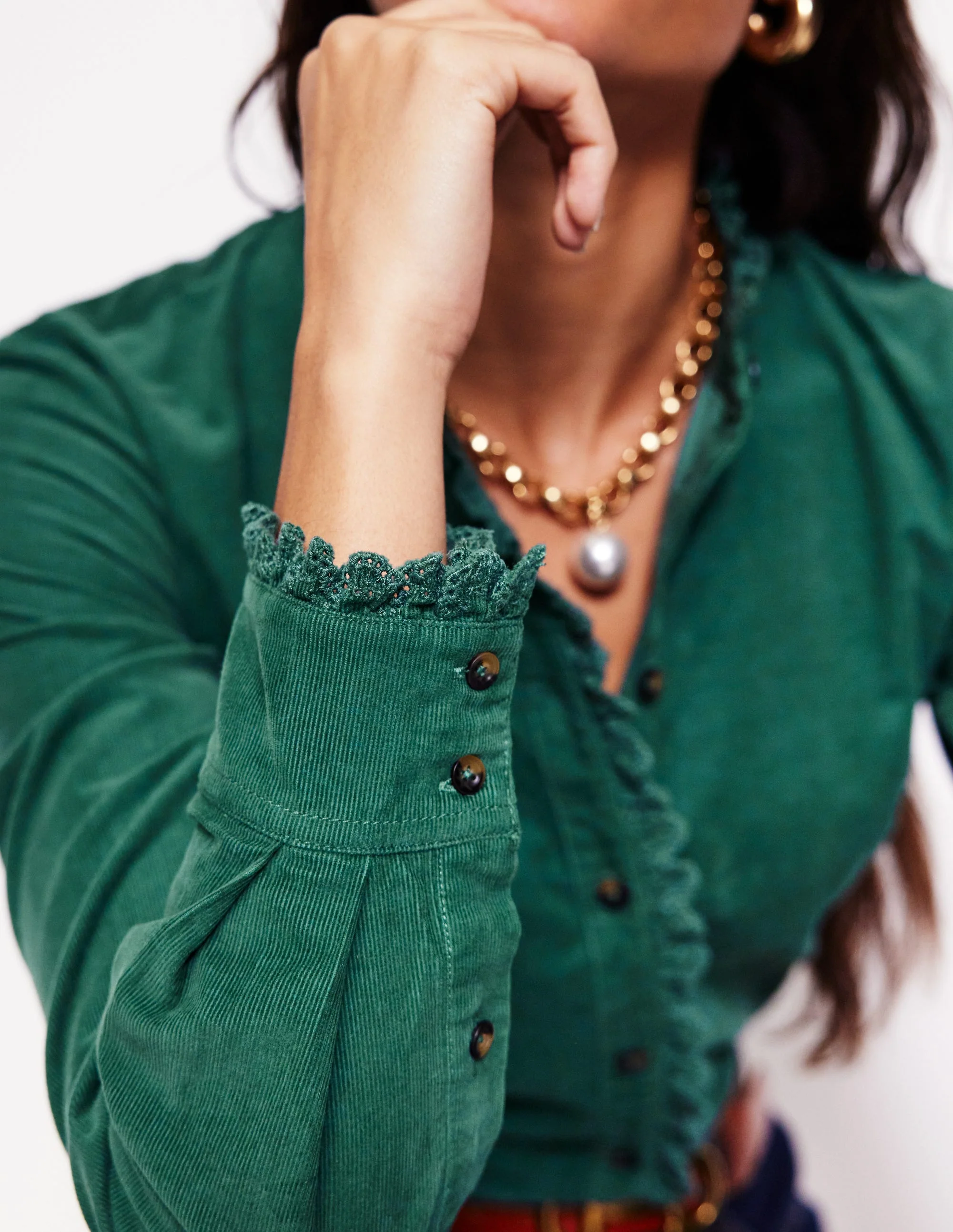 Phoebe Cord Shirt-Spruce Green - Image 2