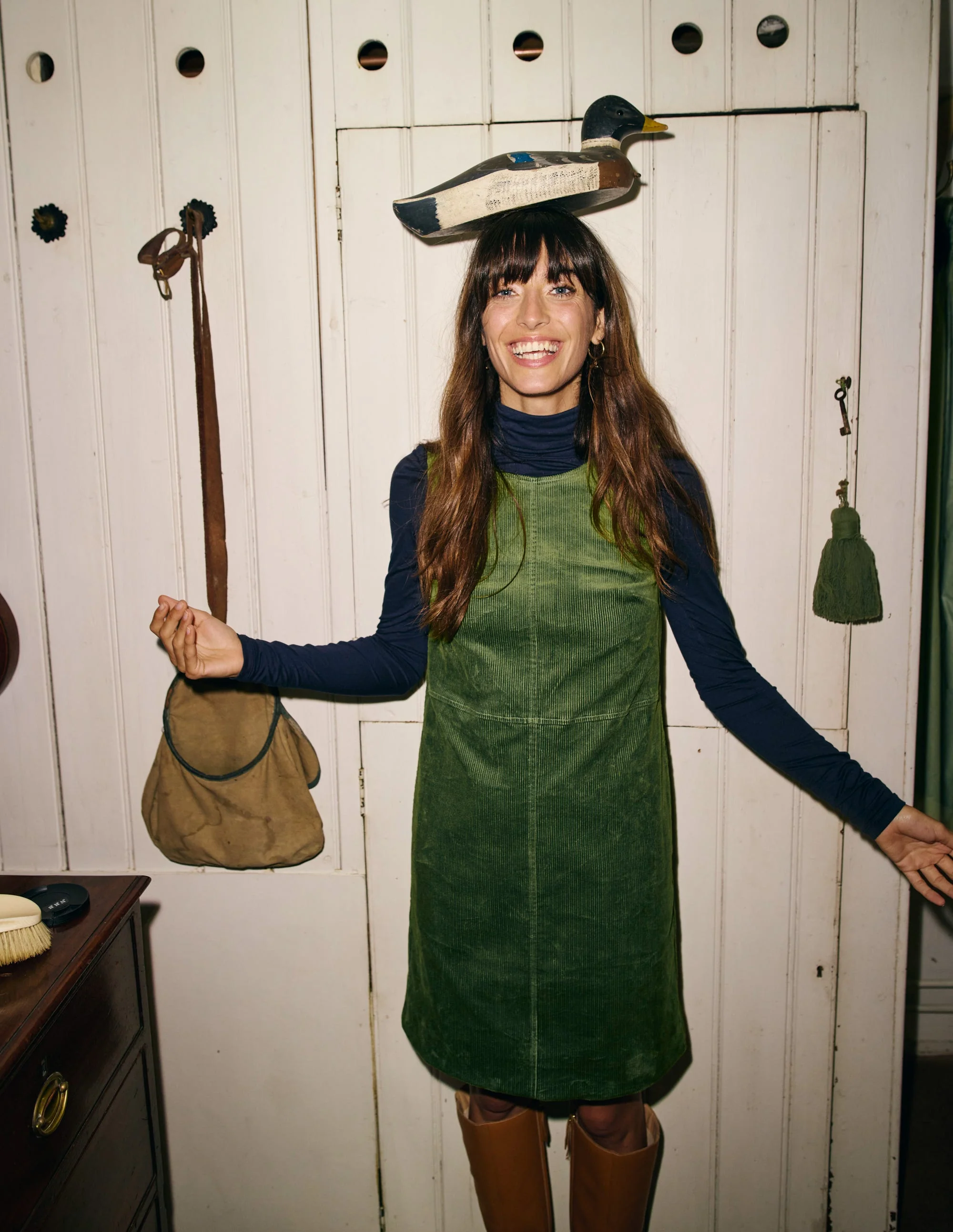 Pia Cord Shift Dress-Fir Tree - Image 5