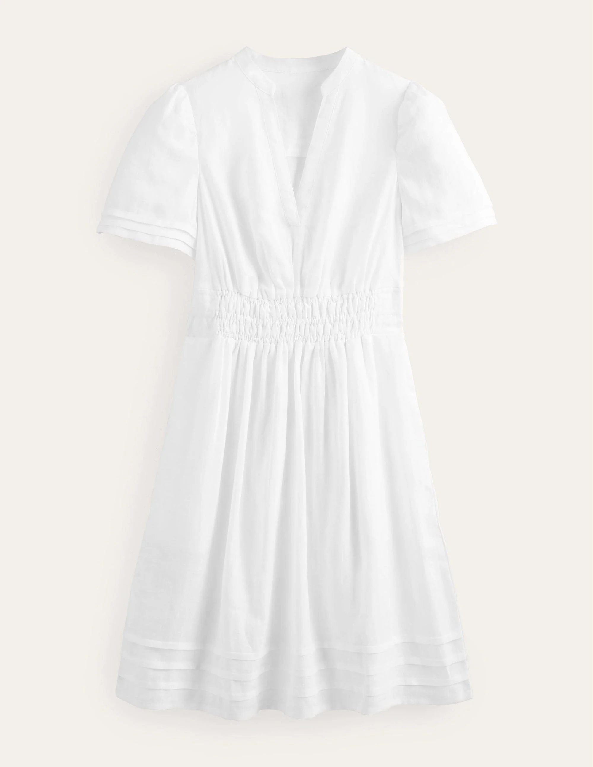 Pintuck Detail Mini Dress-White - Image 5
