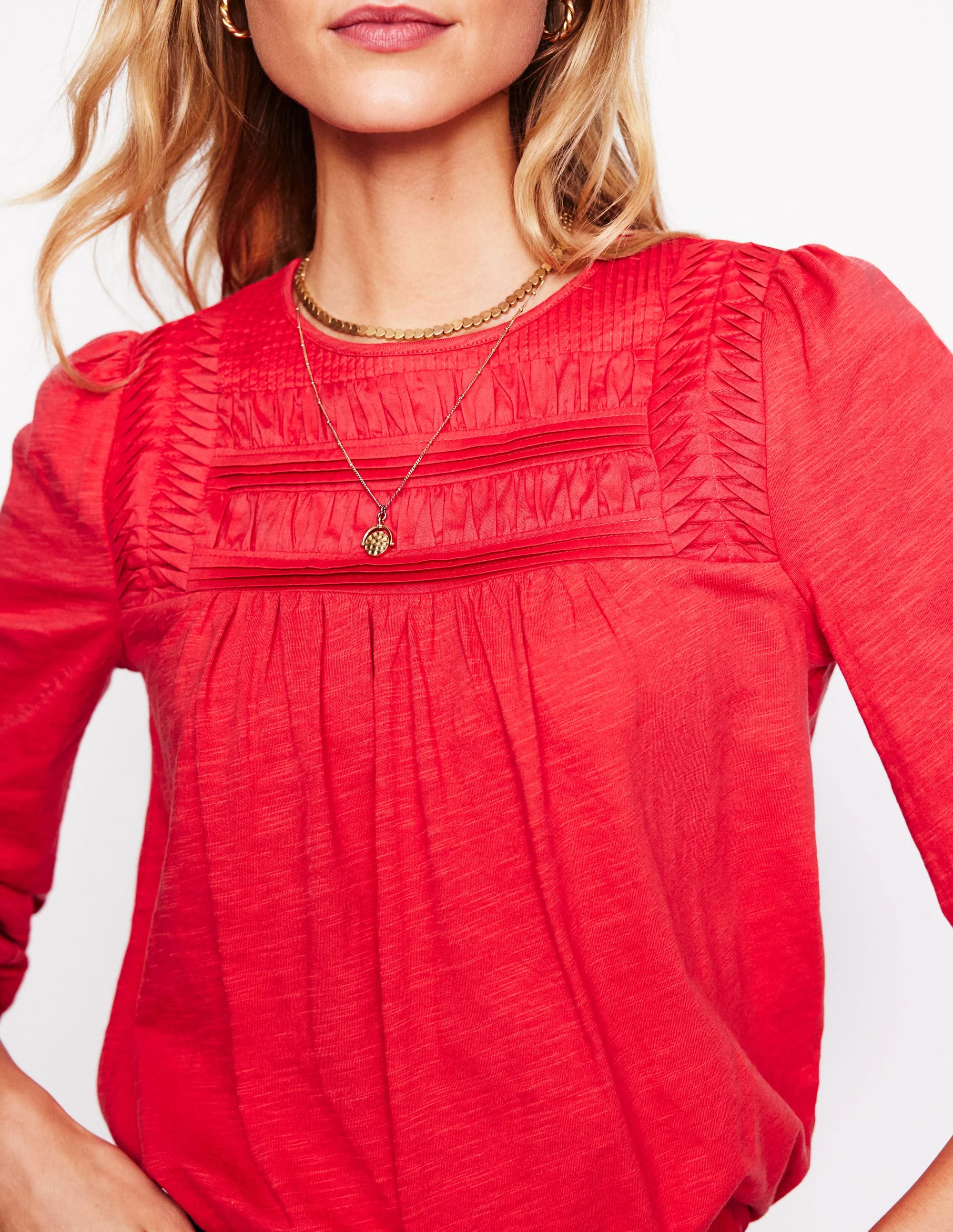 Pintuck Yoke Top-Berry Red - Image 2