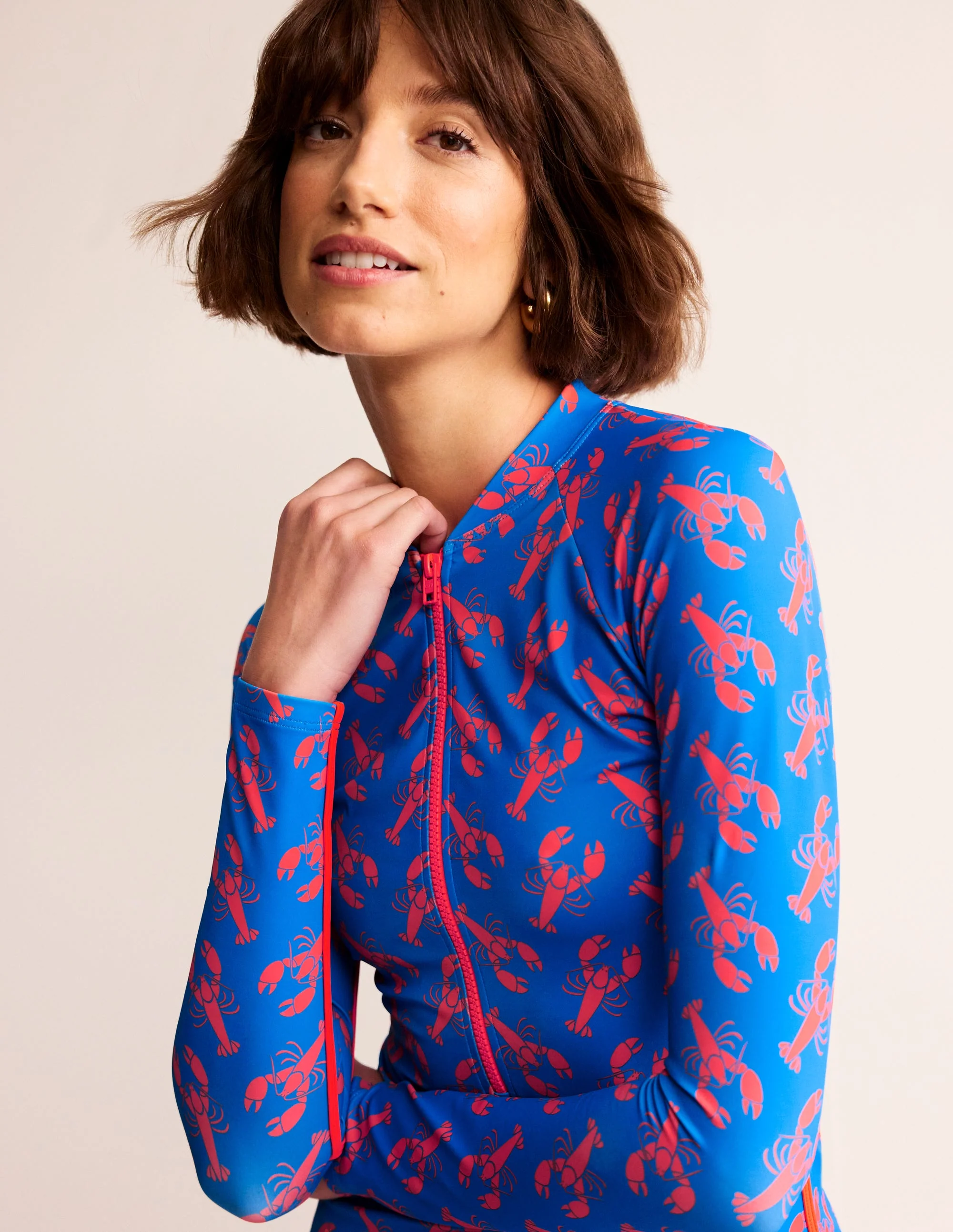 Piped Raglan Rash Guard-Indigo Bunting, Lobster