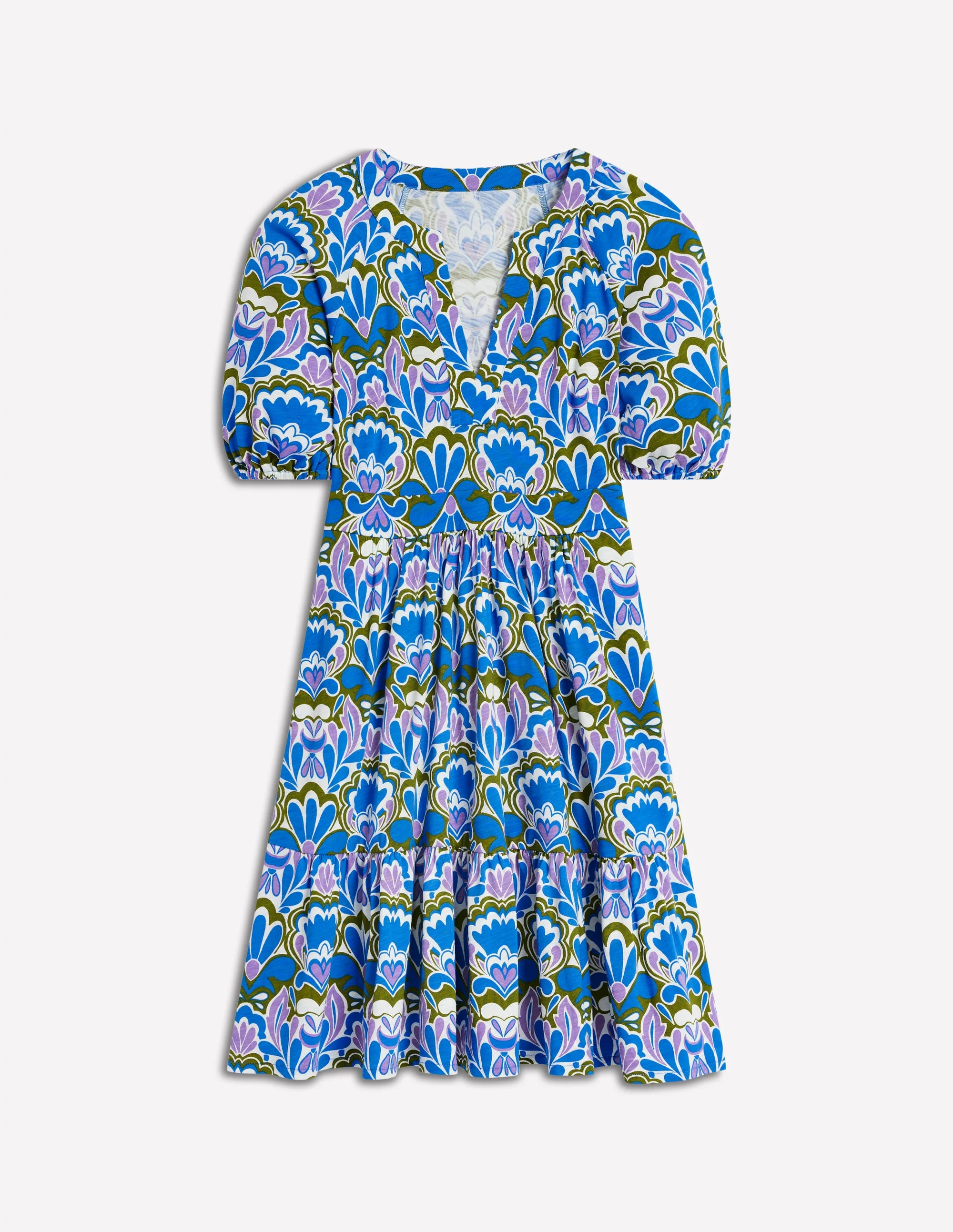 Piper Short Jersey Dress-Kingfisher Blue, Freesia Stamp - Image 6