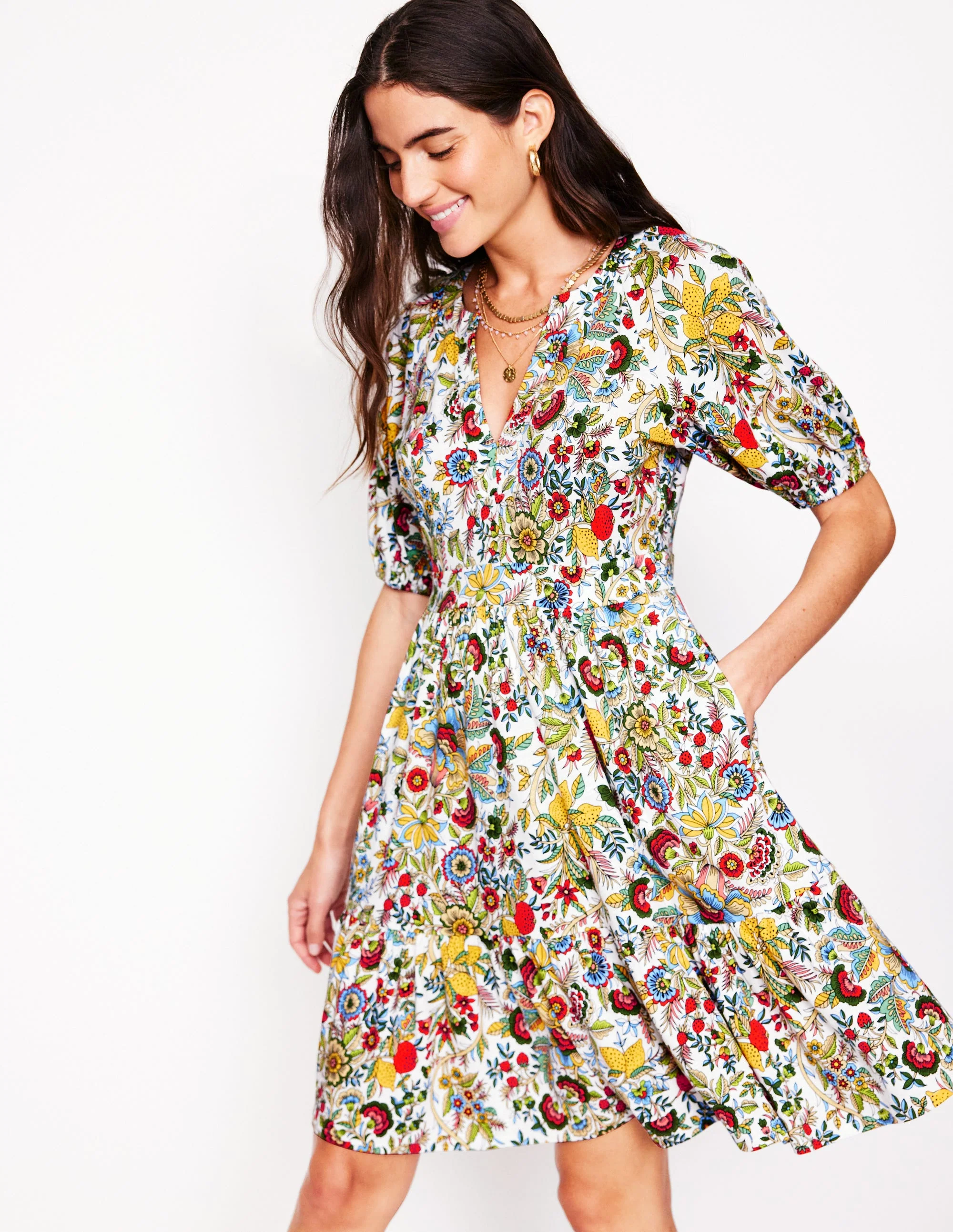 Piper Short Jersey Dress-Multi, Citrus Vine