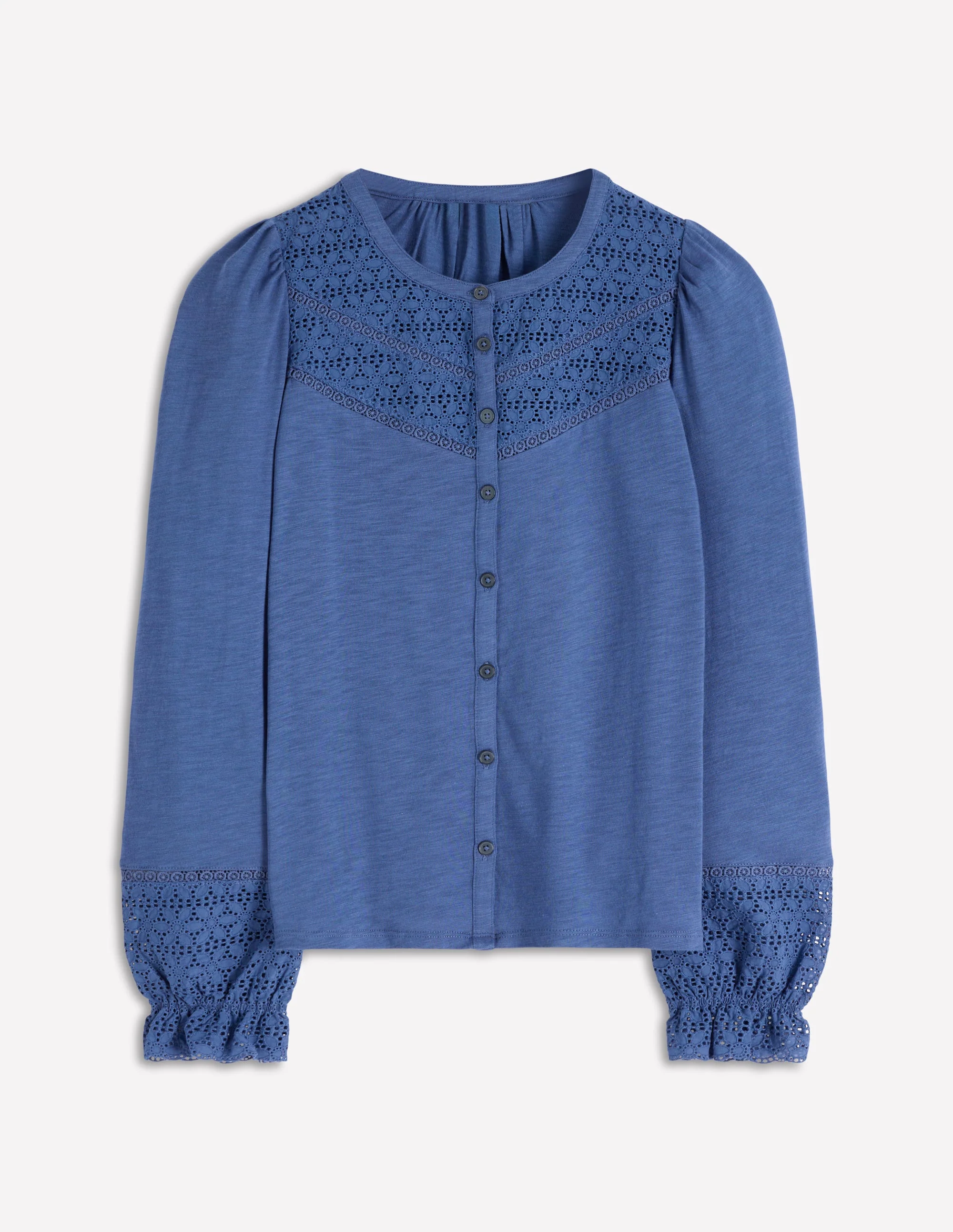 Pippa Broderie Jersey Shirt-Denim Blue - Image 5