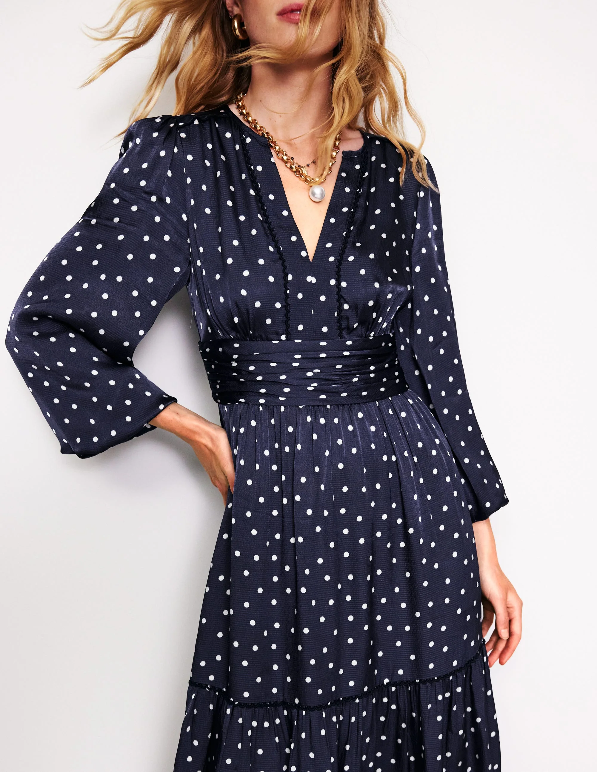 Pippa Satin Maxi Dress-Navy, Sparse Spot - Image 3