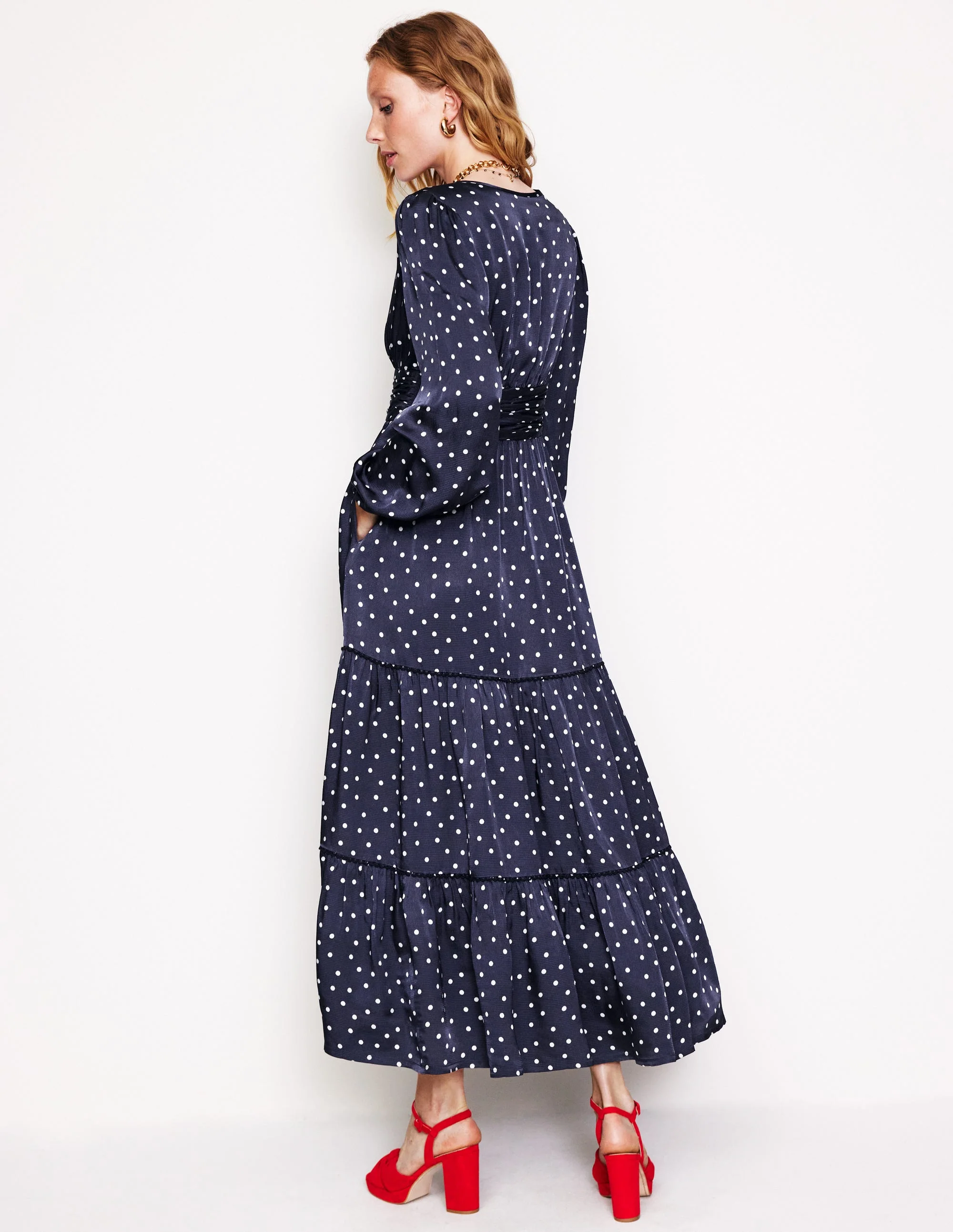 Pippa Satin Maxi Dress-Navy, Sparse Spot - Image 4