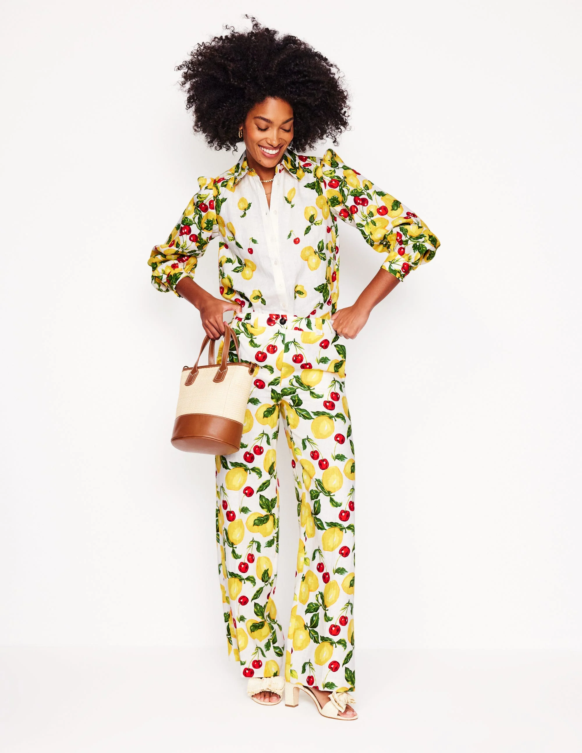 Placement Print Linen Shirt-Ivory, Cherries and Lemons - Image 4