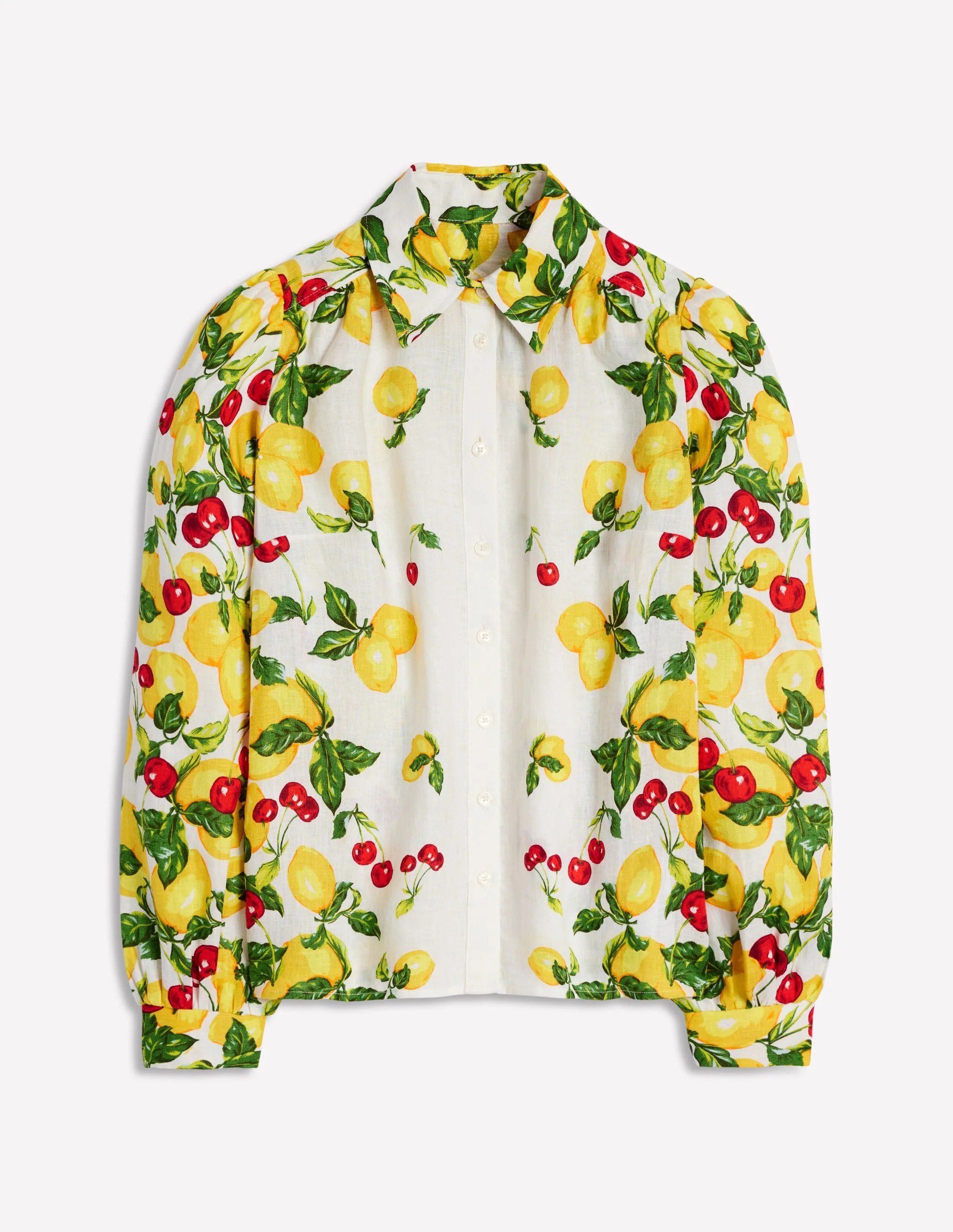 Placement Print Linen Shirt-Ivory, Cherries and Lemons - Image 9
