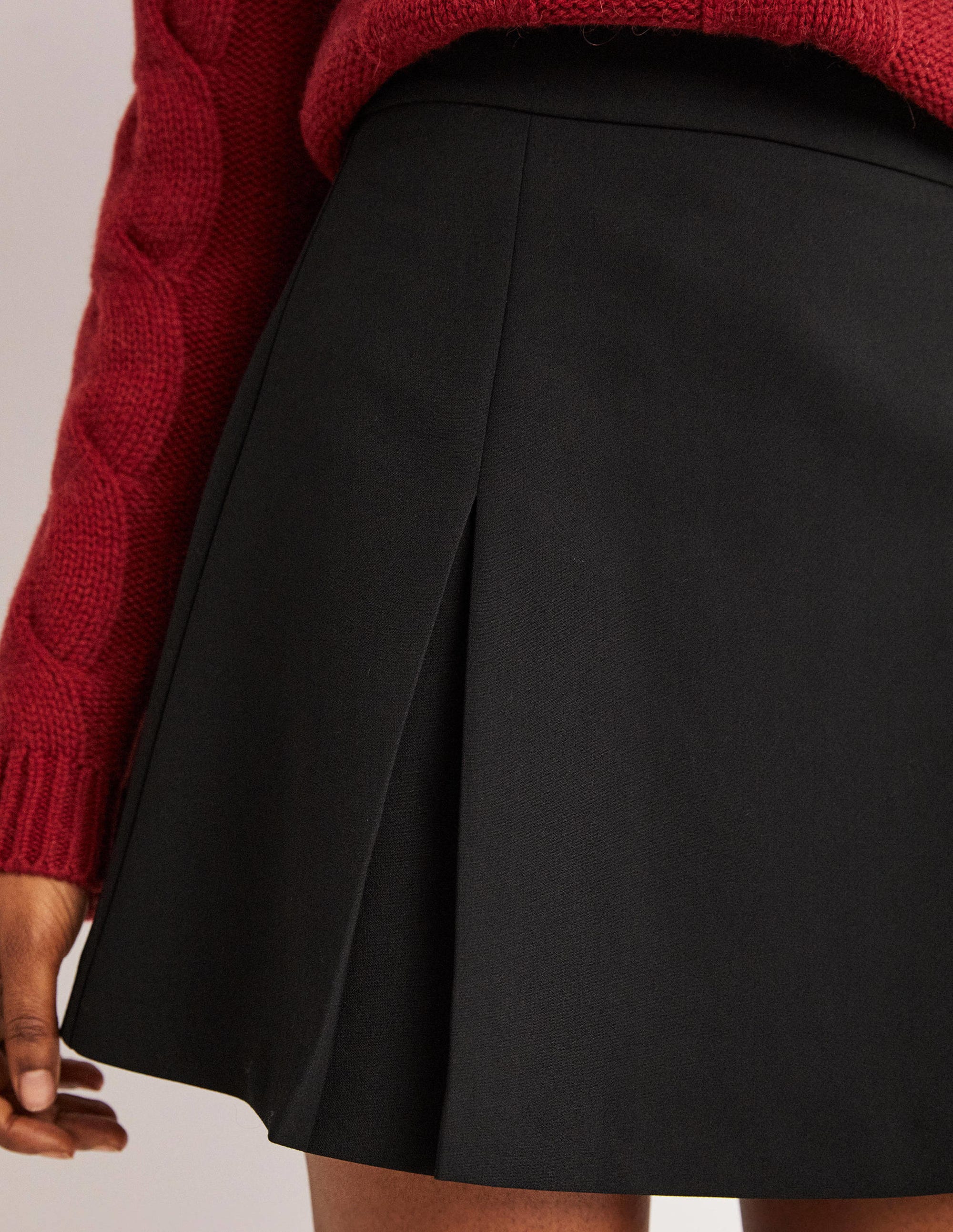 Pleated A-line Mini Skirt-Black - Image 2